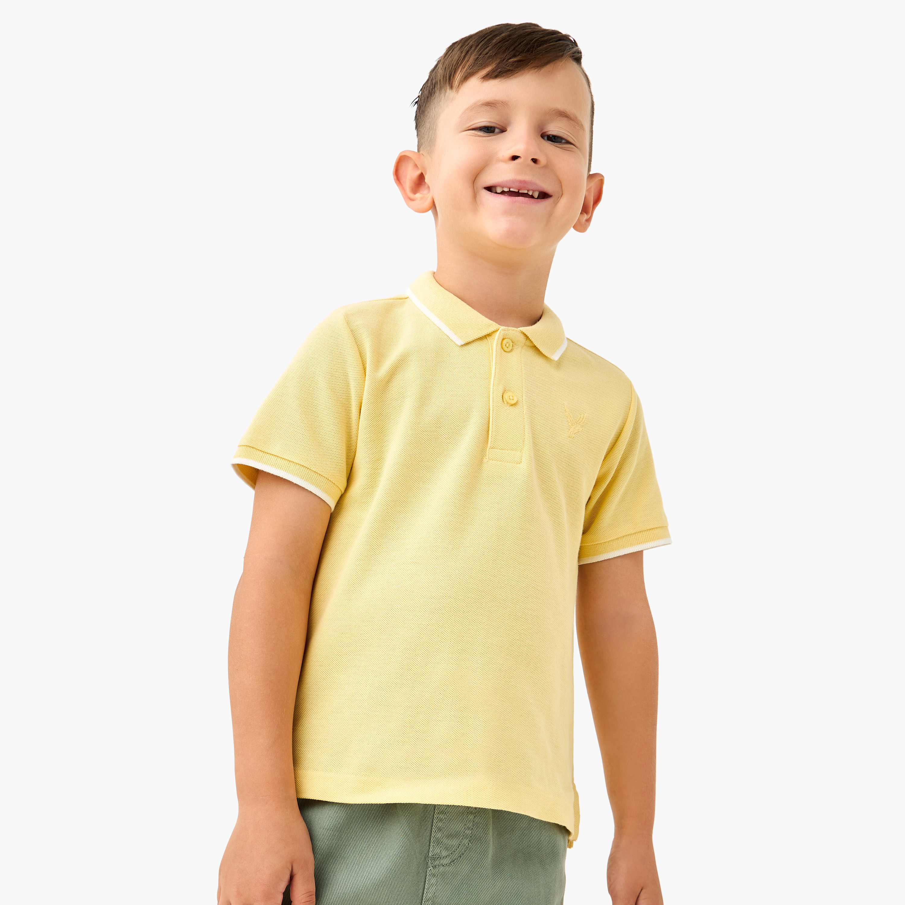 تيشيرت بولو بأكمام قصيرة وخطوط متباينة من جونيورز-boys-clothing-tshirtsandpolos-image-1