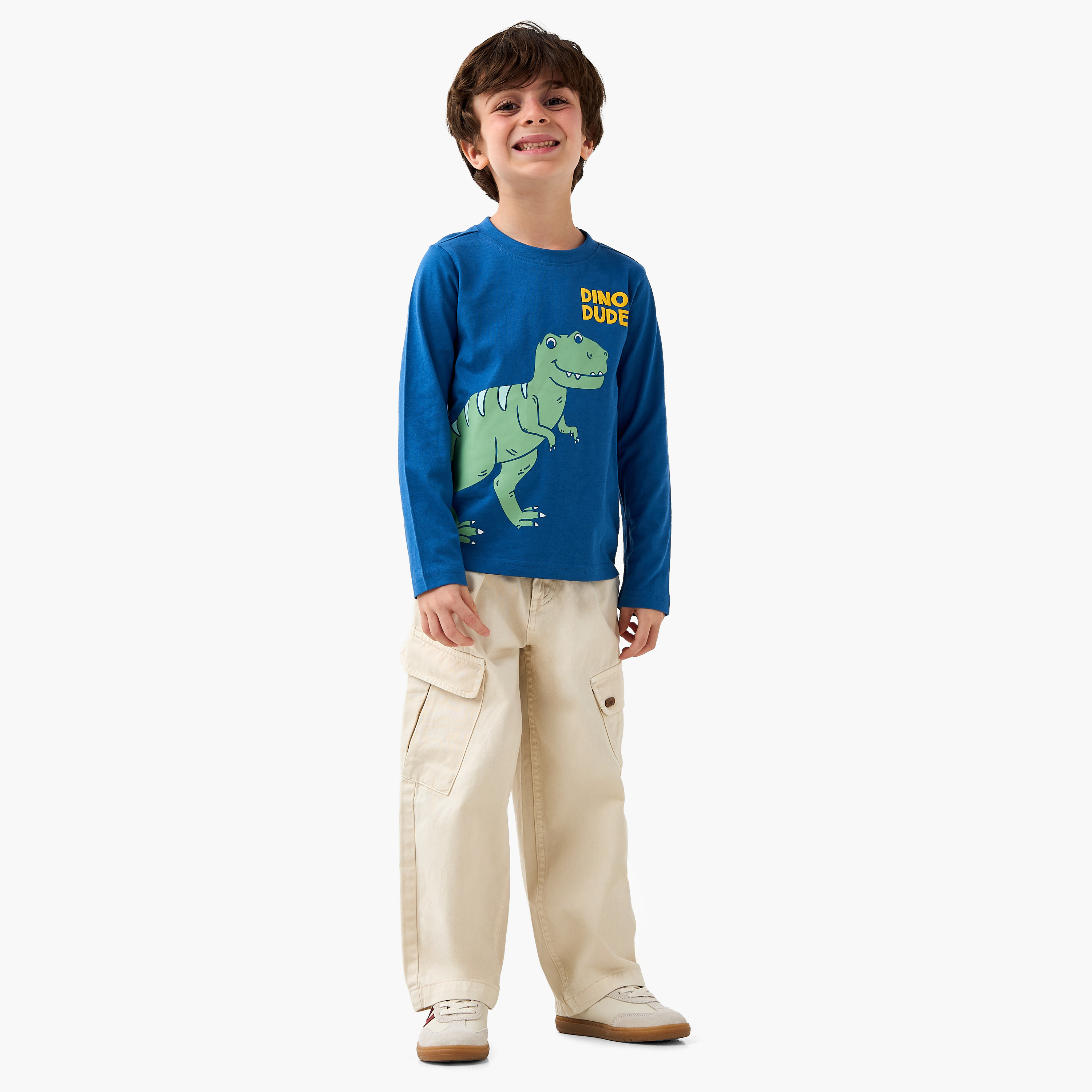 تيشيرت بياقة مستديرة وأكمام طويلة بطبعات ديناصور للأولاد من جونيورز-boys-clothing-tshirtsandpolos-image-2