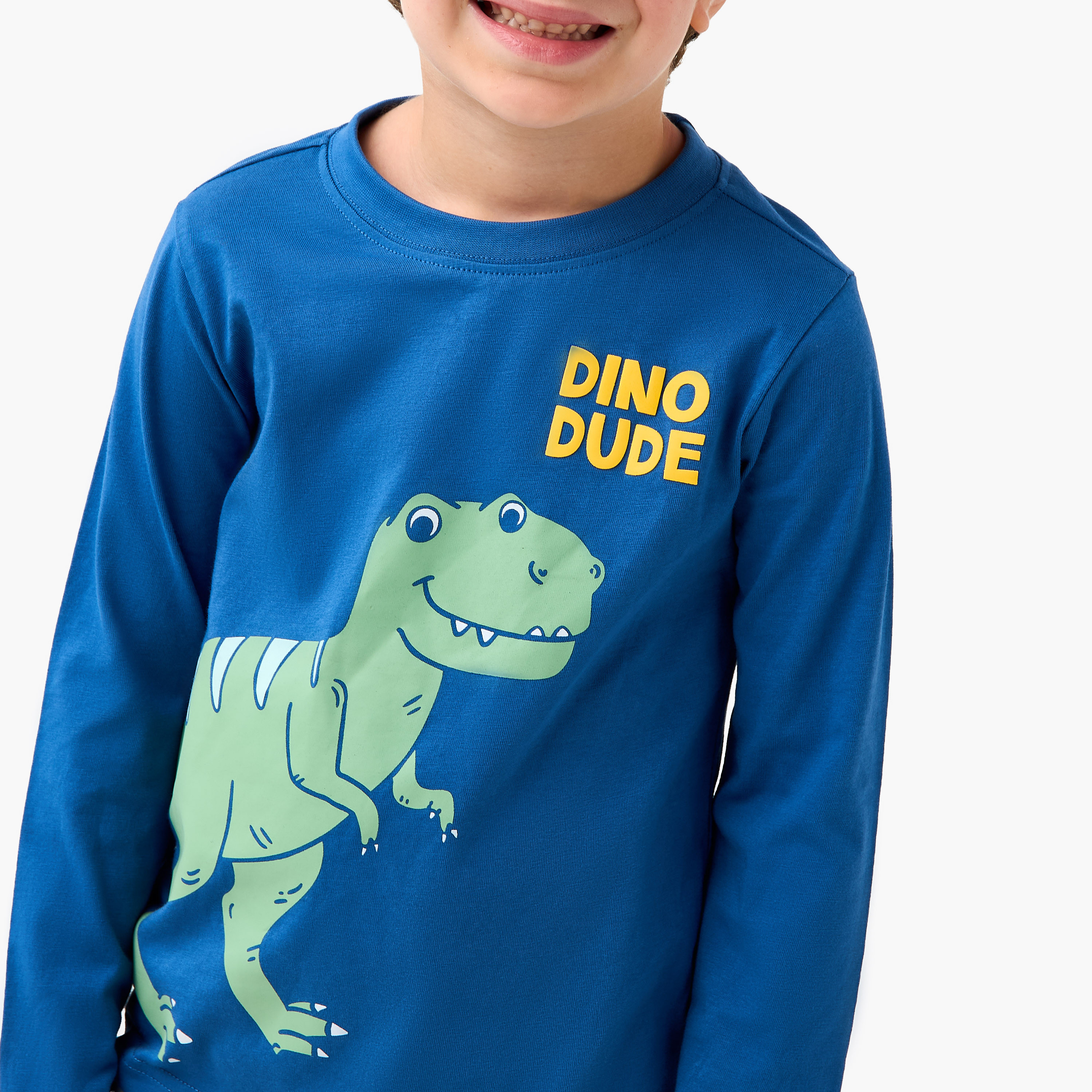 تيشيرت بياقة مستديرة وأكمام طويلة بطبعات ديناصور للأولاد من جونيورز-boys-clothing-tshirtsandpolos-image-4