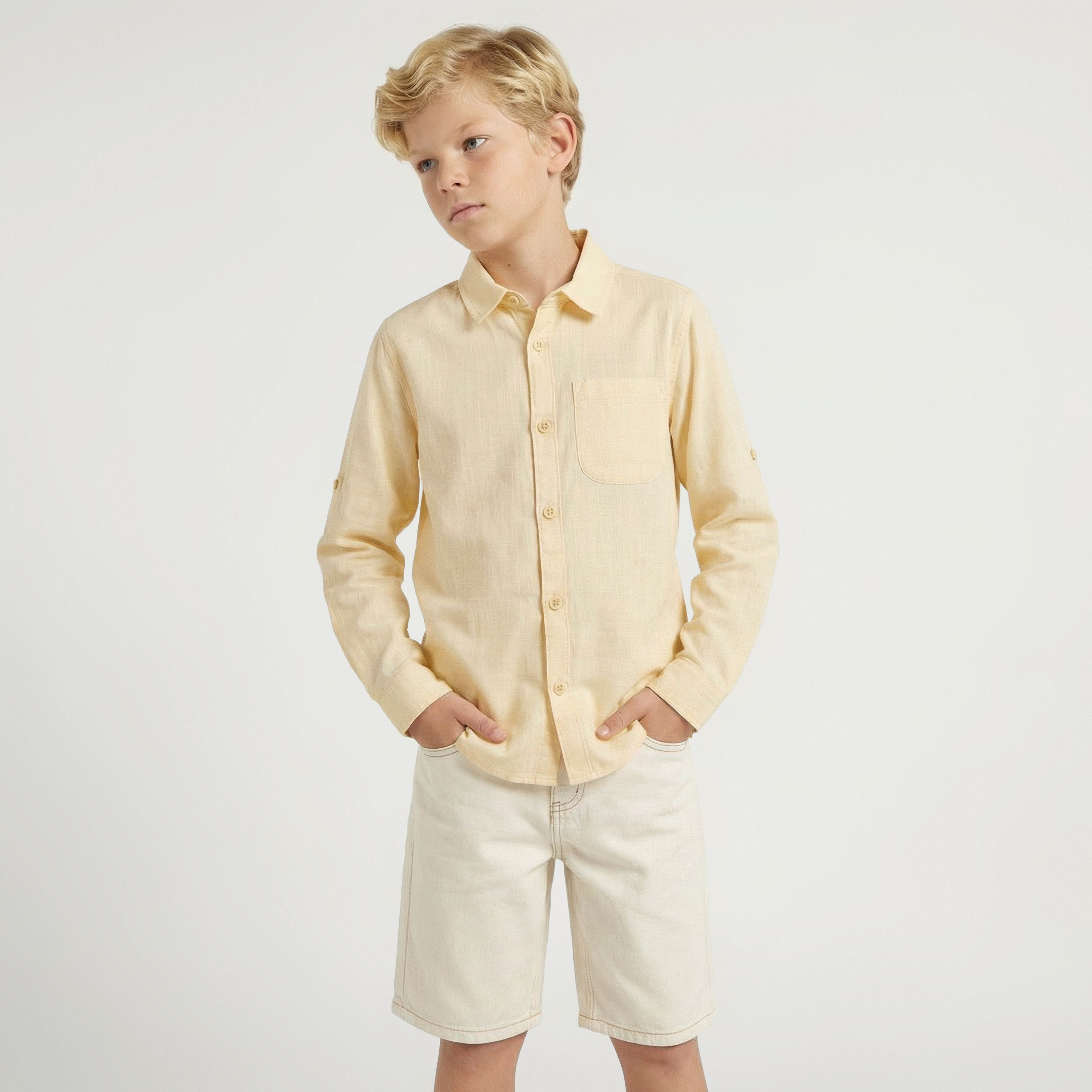 Juniors Long Sleeve Shirt with Solid Design-boys-clothing-shirts-image-1