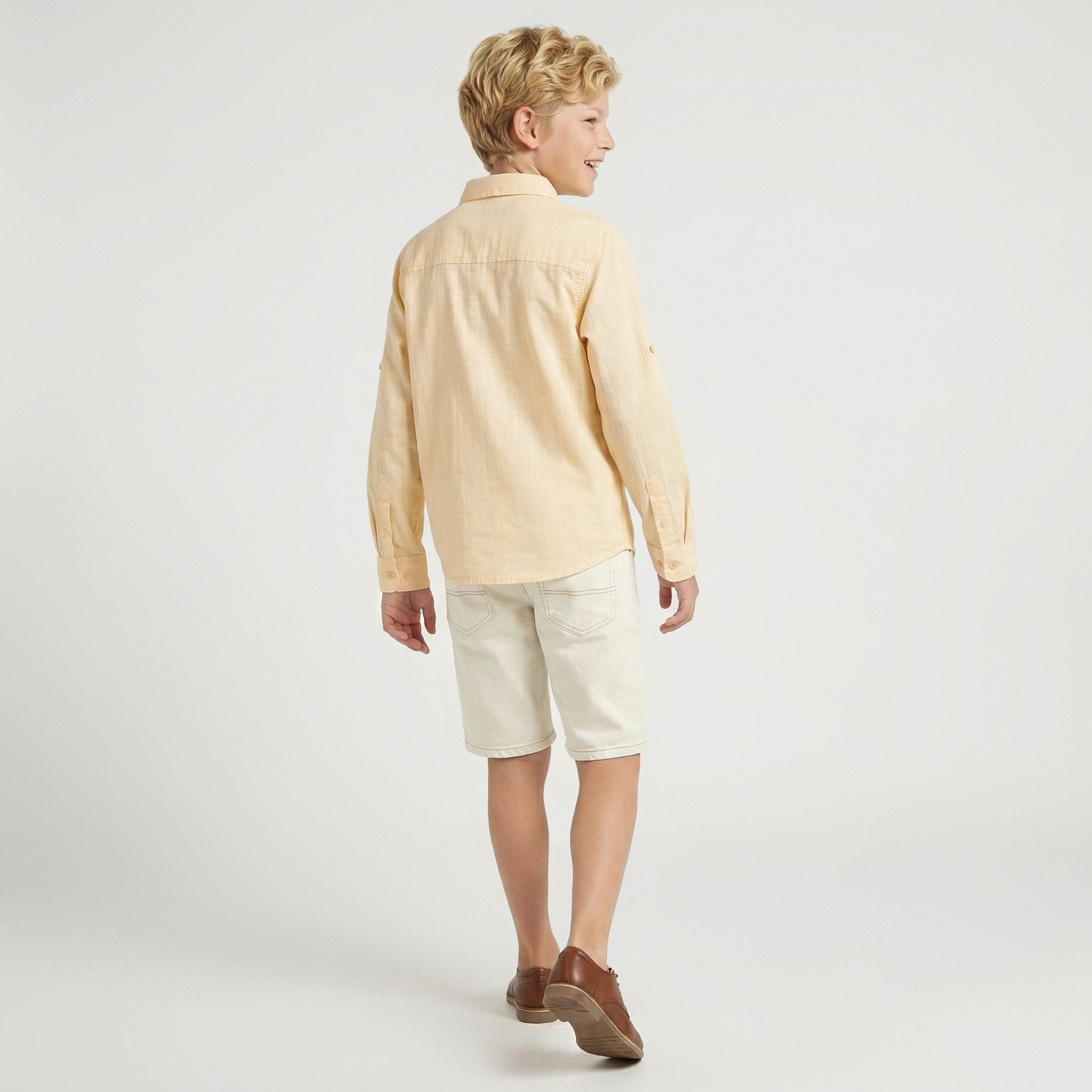 Juniors Long Sleeve Shirt with Solid Design-boys-clothing-shirts-image-3