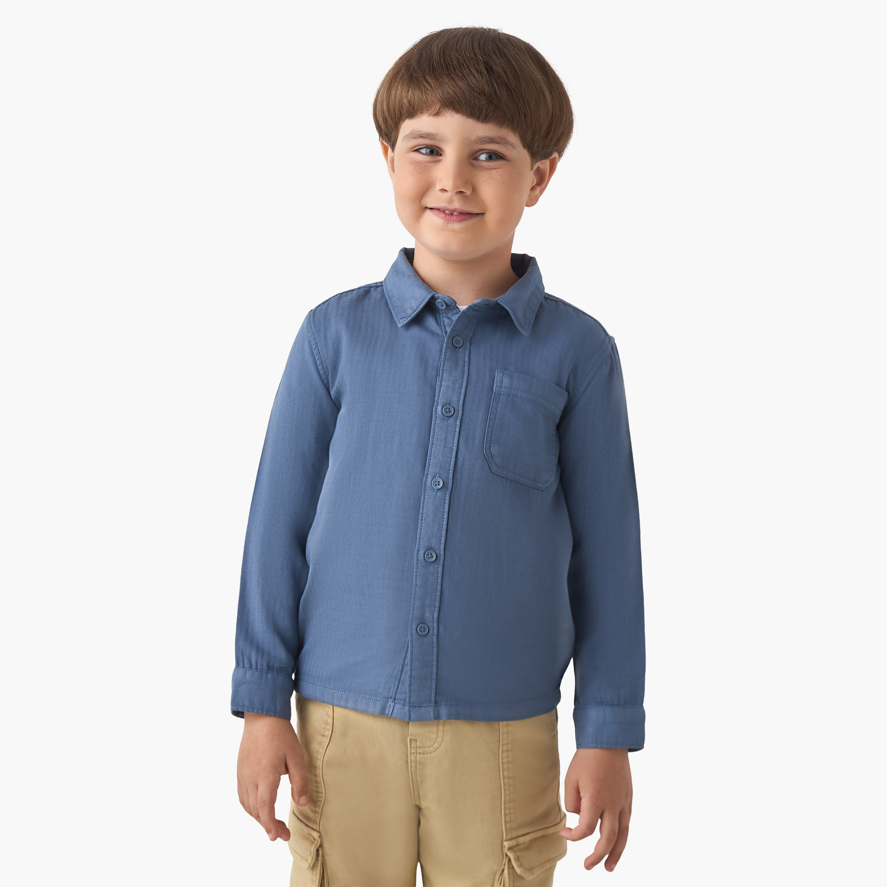 Juniors Boys' Shirt with Pocket - Cotton - Long Sleeves - Collar-boys-clothing-shirts-image-1