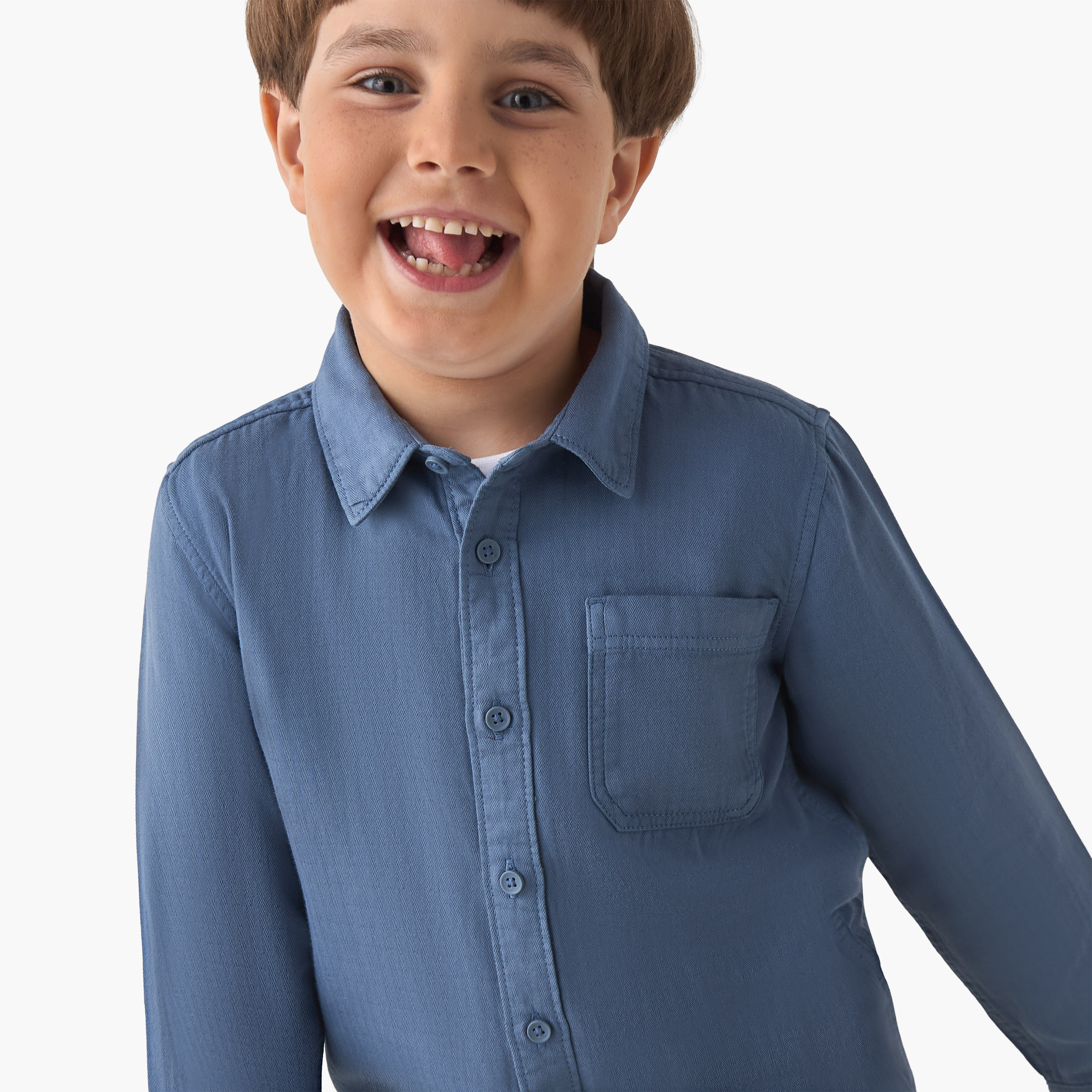 Juniors Boys' Shirt with Pocket - Cotton - Long Sleeves - Collar-boys-clothing-shirts-image-4