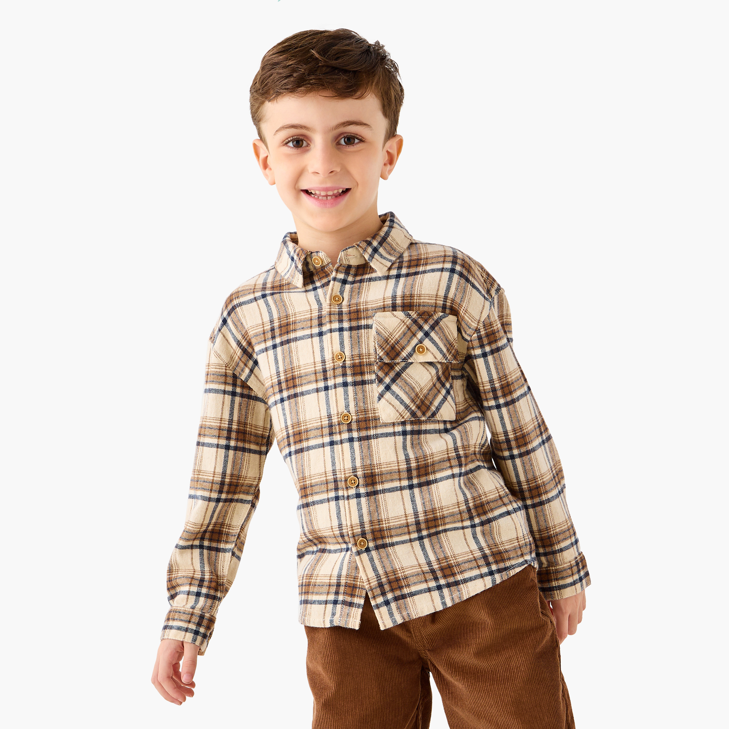 Juniors Checked Shirt with Long Sleeves-boys-clothing-shirts-image-1