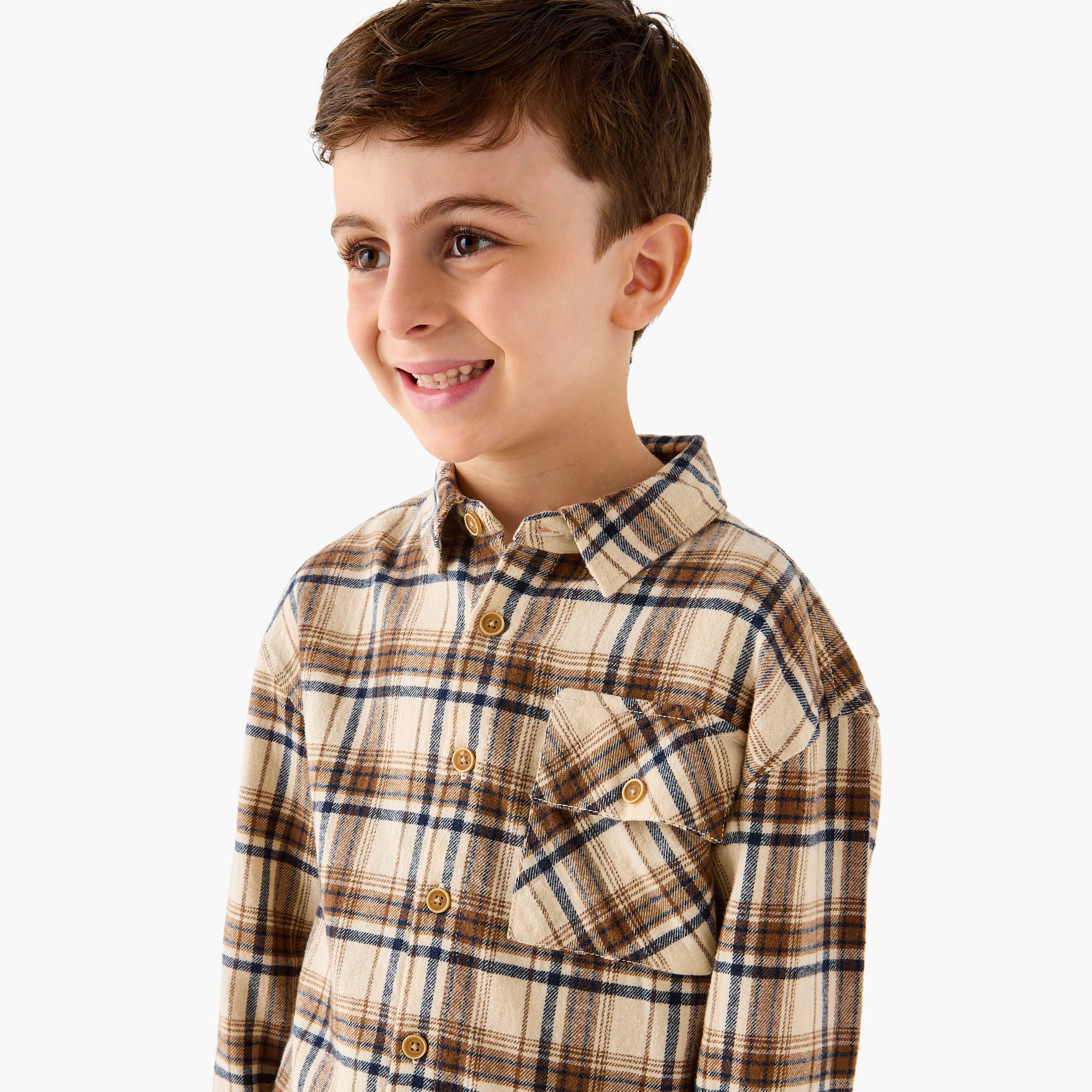 Juniors Checked Shirt with Long Sleeves-boys-clothing-shirts-image-4
