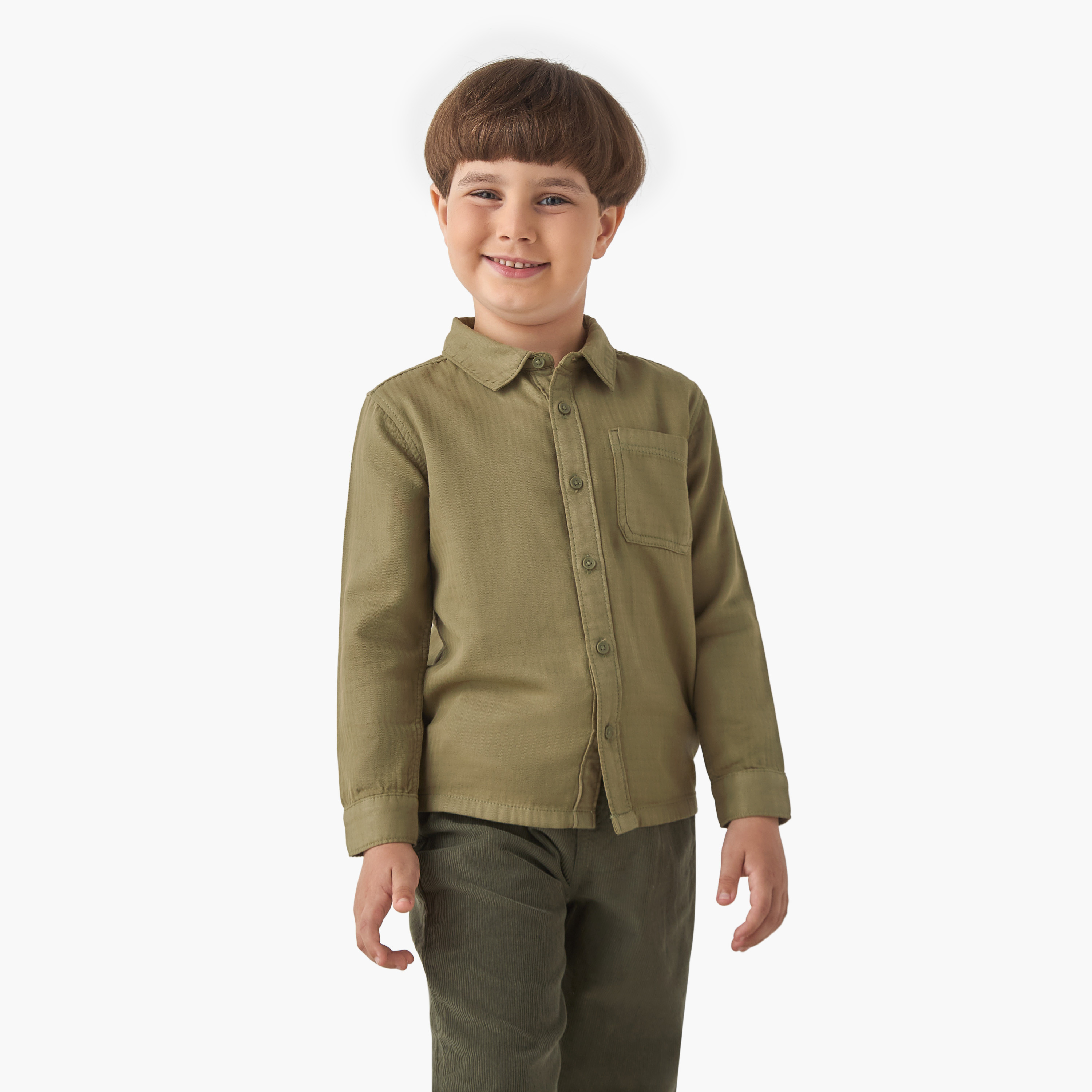 Juniors Boys' Shirt with Pocket - Cotton - Long Sleeves - Collar-boys-clothing-shirts-image-1