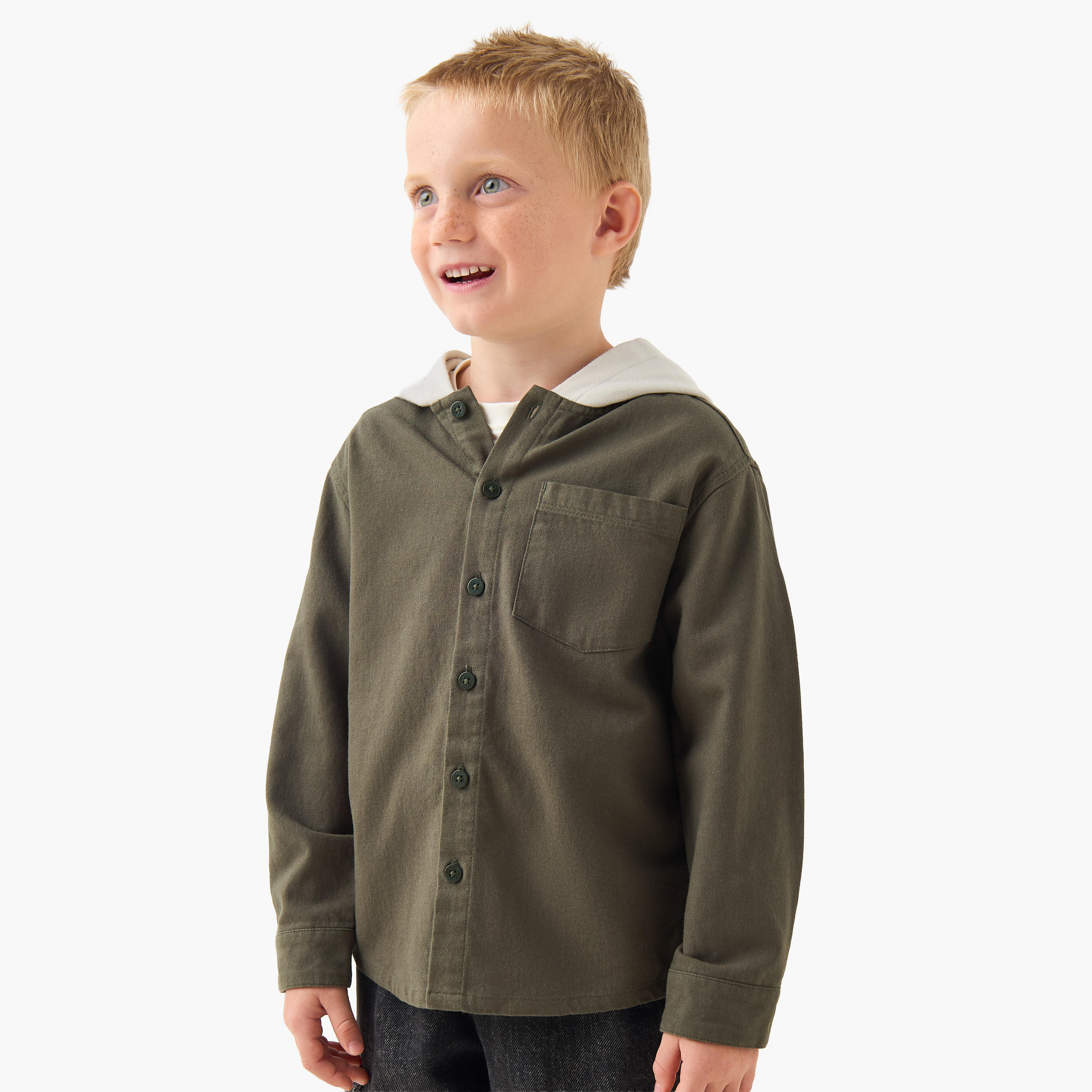 Juniors Long Sleeves Shirt with Hooded Neck-boys-clothing-shirts-image-1