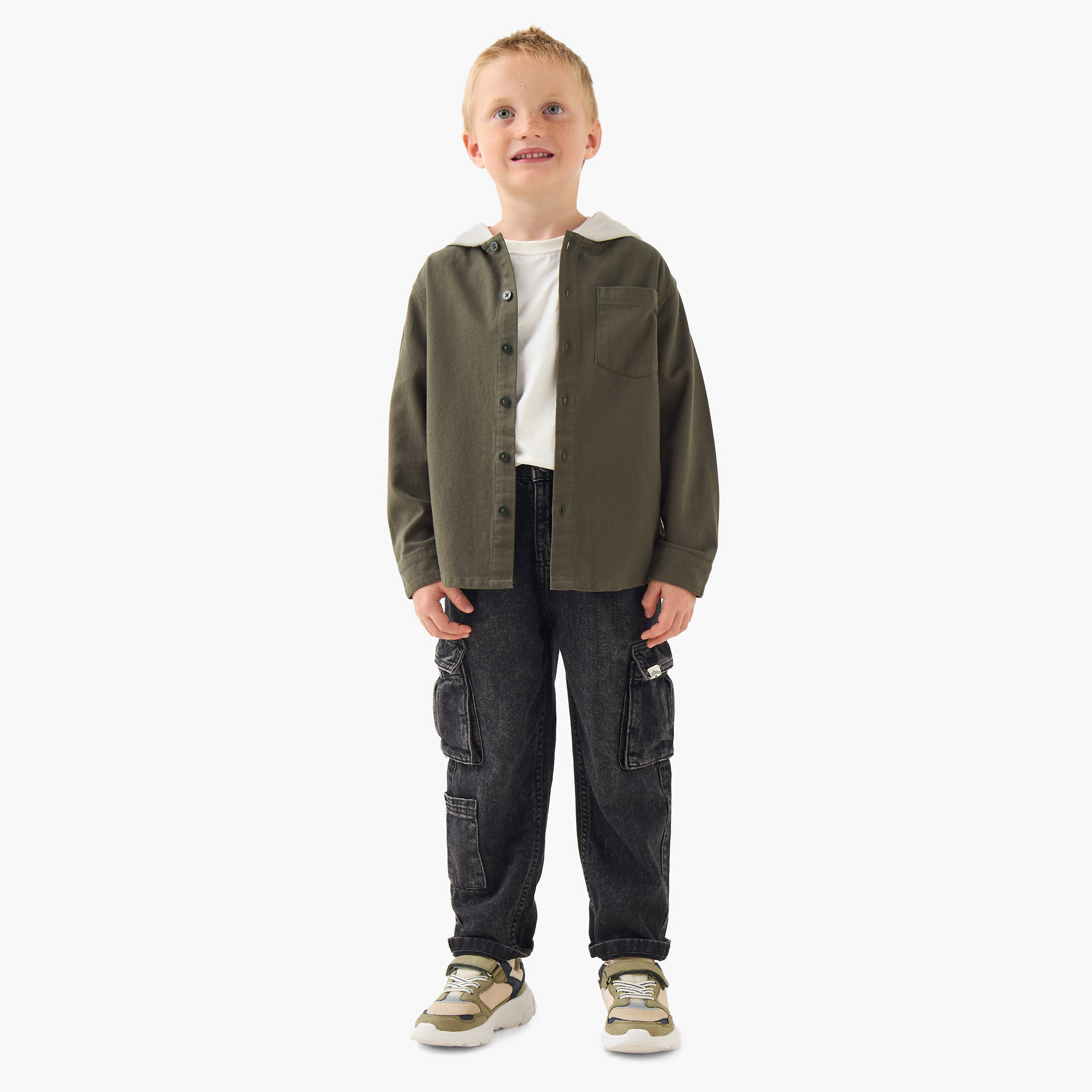 Juniors Long Sleeves Shirt with Hooded Neck-boys-clothing-shirts-image-2
