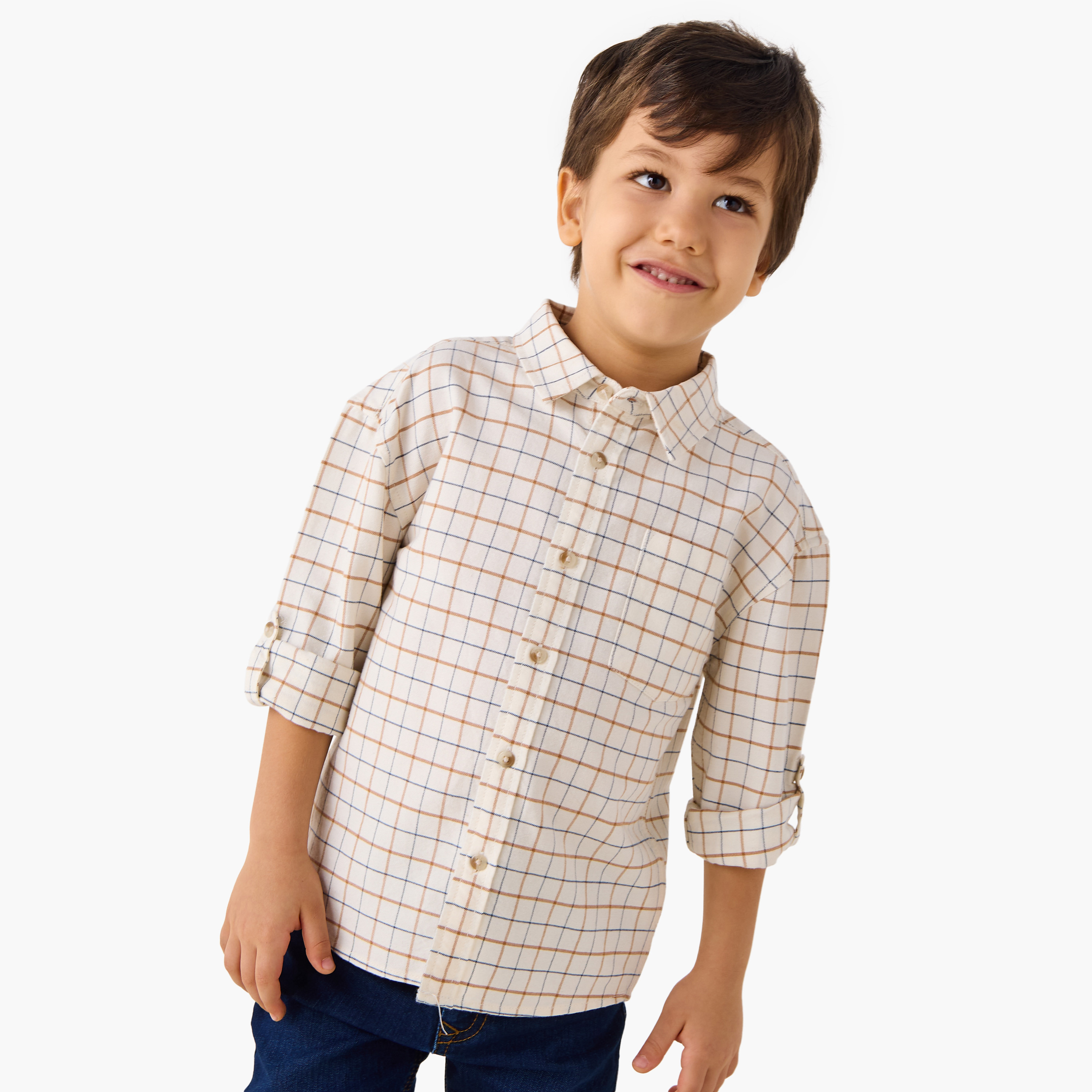 Juniors Checked Shirt with Pocket and Long Sleeves-boys-clothing-shirts-image-1