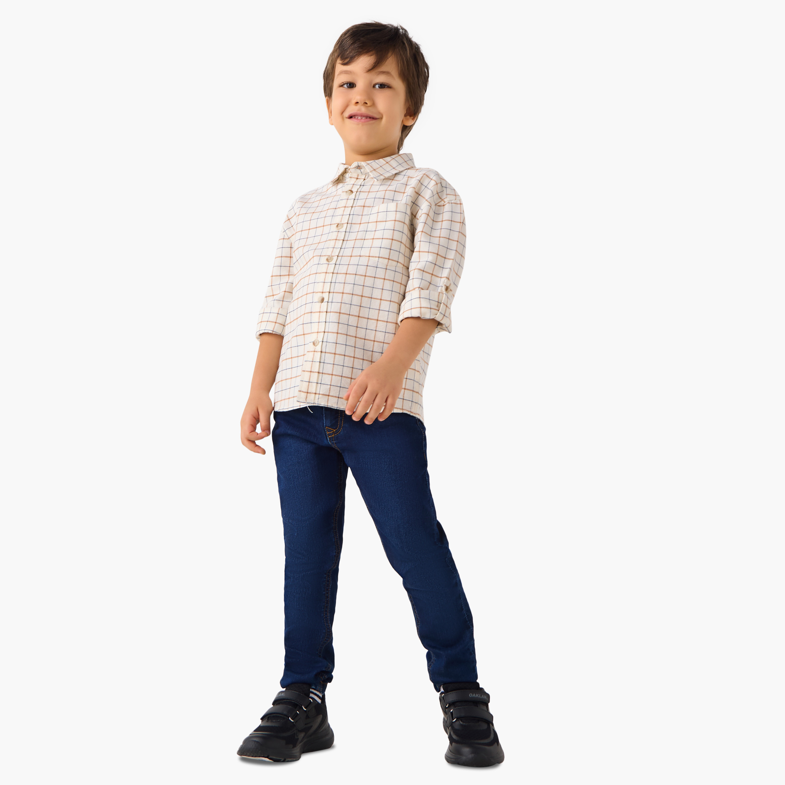 Juniors Checked Shirt with Pocket and Long Sleeves-boys-clothing-shirts-image-2