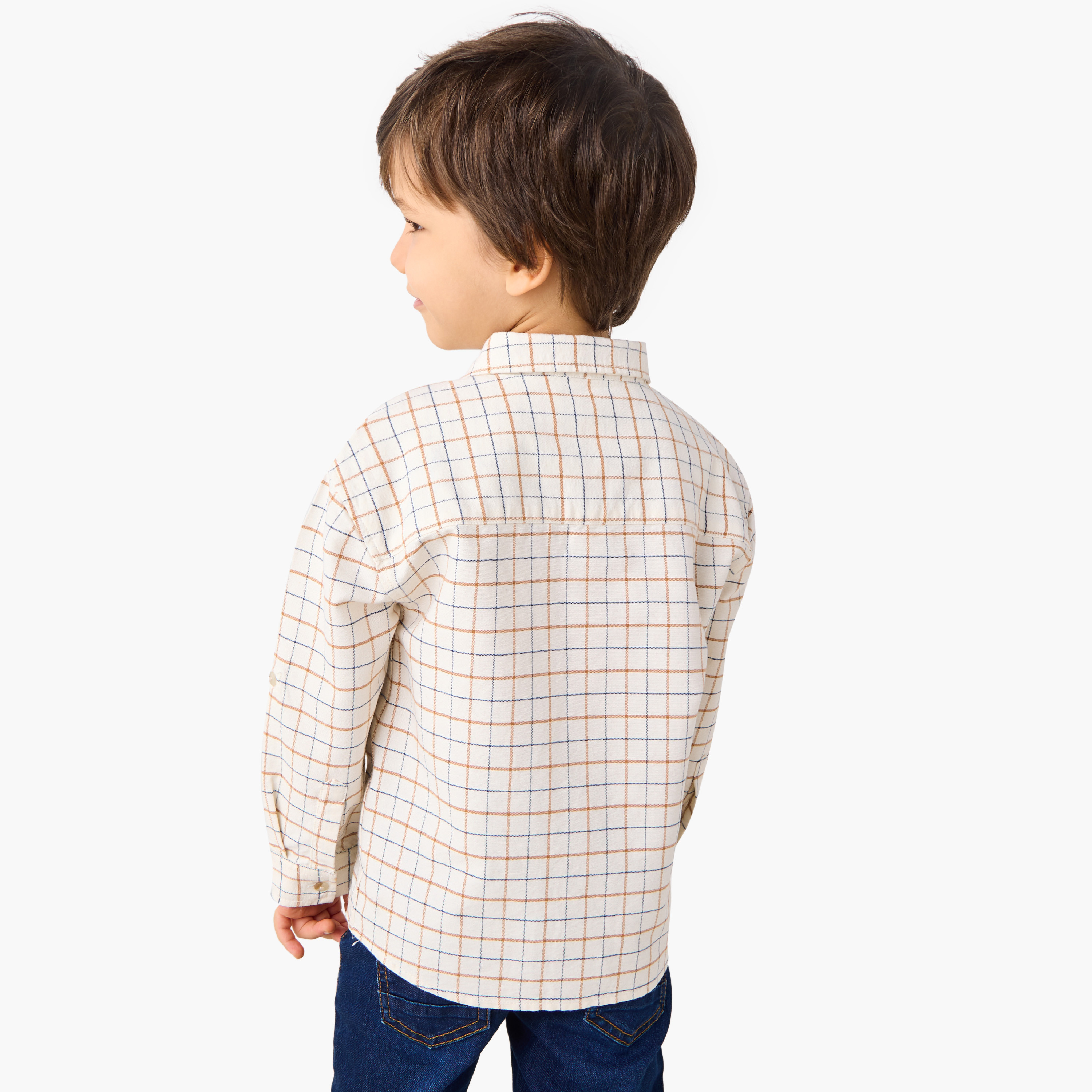 Juniors Checked Shirt with Pocket and Long Sleeves-boys-clothing-shirts-image-3