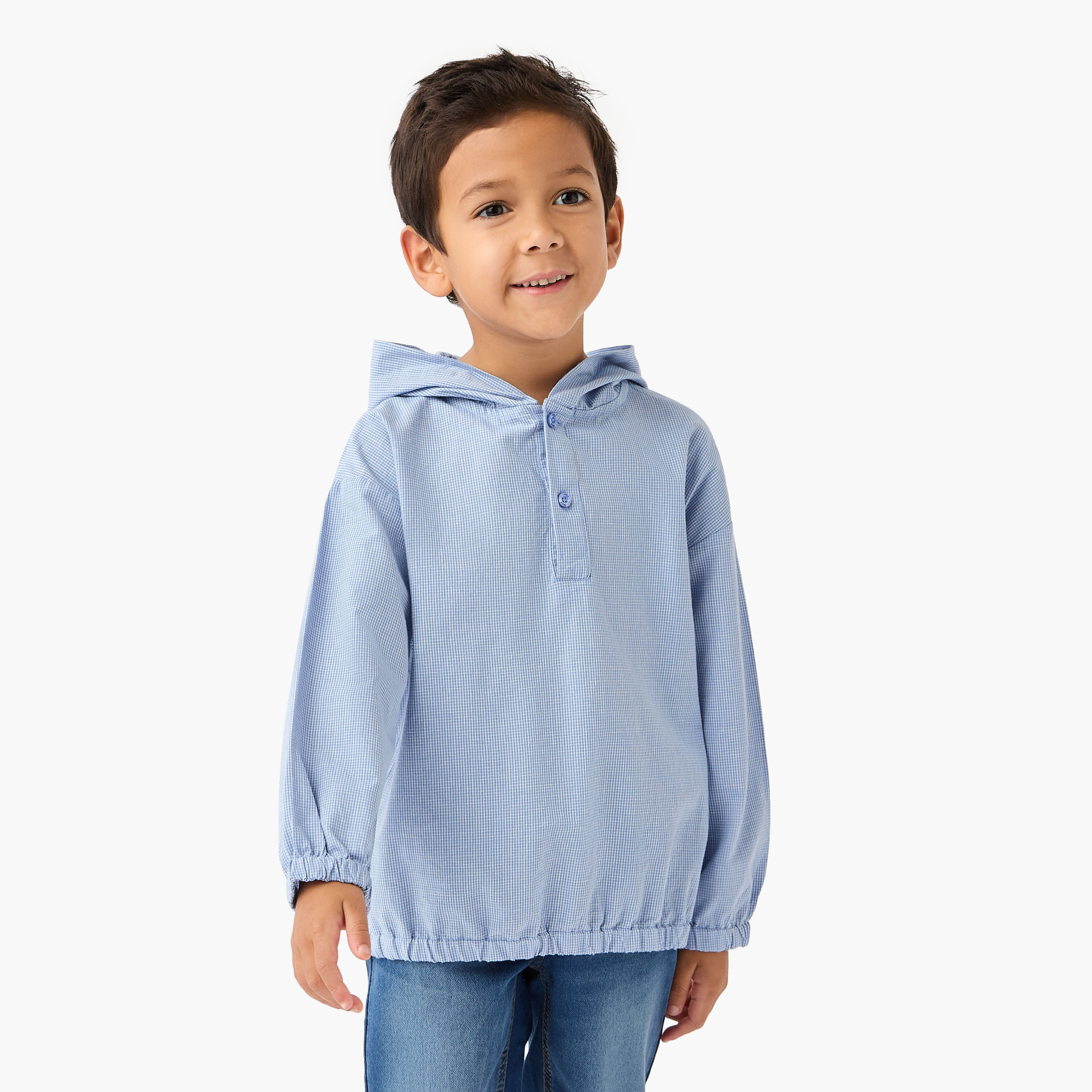 Lee Cooper Checked Hooded Shirt with Long Sleeves-boys-clothing-shirts-image-1