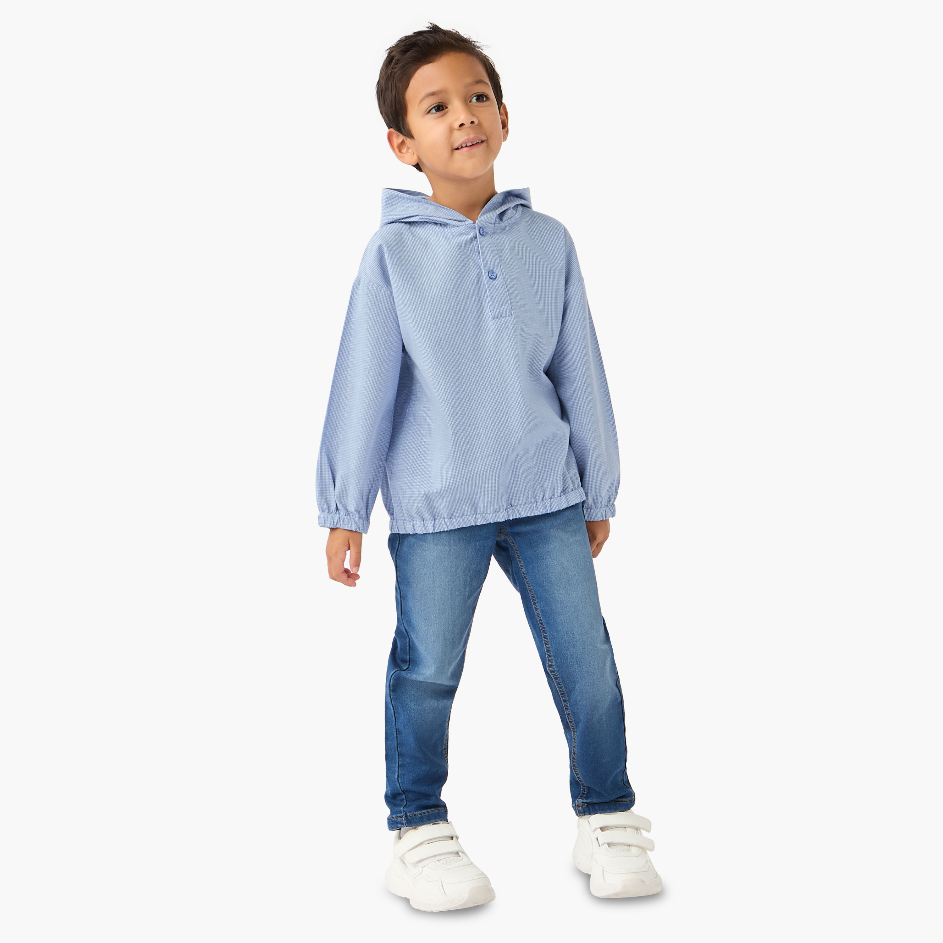 Lee Cooper Checked Hooded Shirt with Long Sleeves-boys-clothing-shirts-image-2