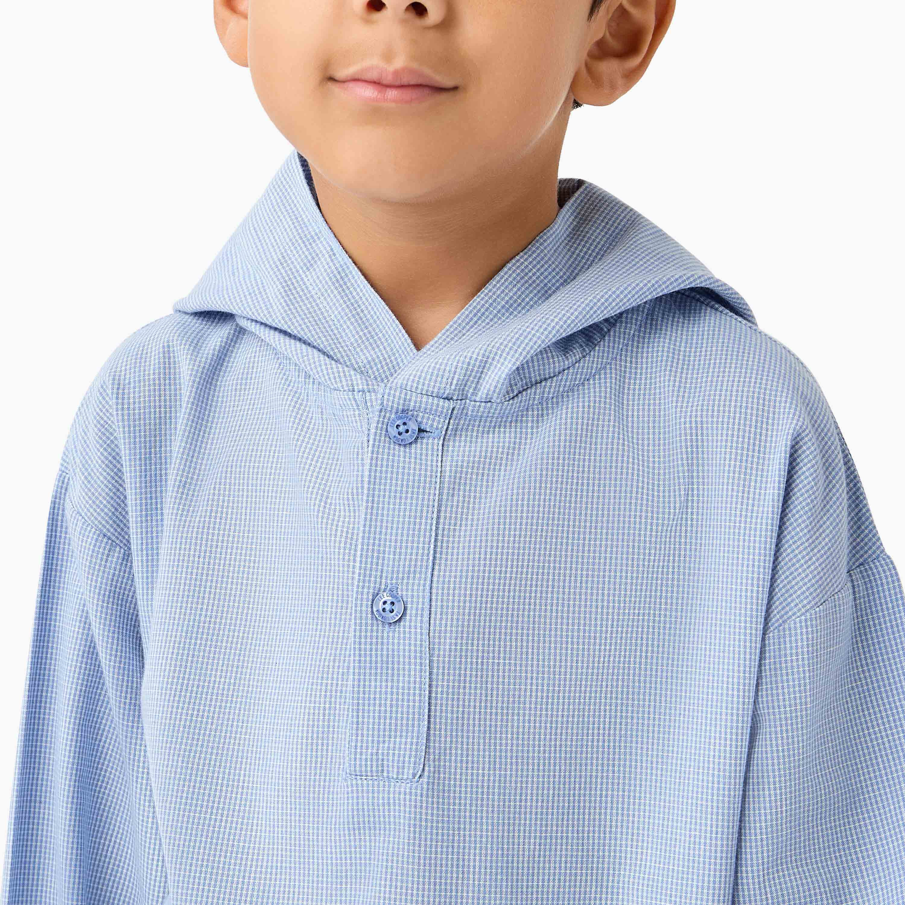 Lee Cooper Checked Hooded Shirt with Long Sleeves-boys-clothing-shirts-image-4