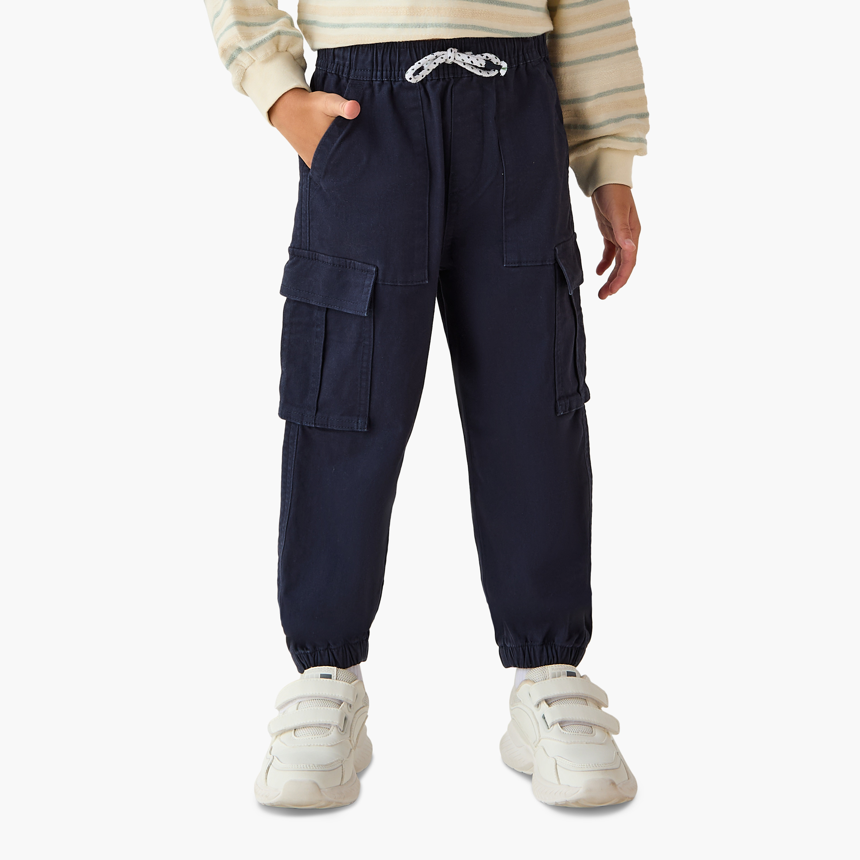 Juniors Solid Cargo Joggers with Drawstring Closure-boys-clothing-bottoms-joggersandtrackpants-image-1