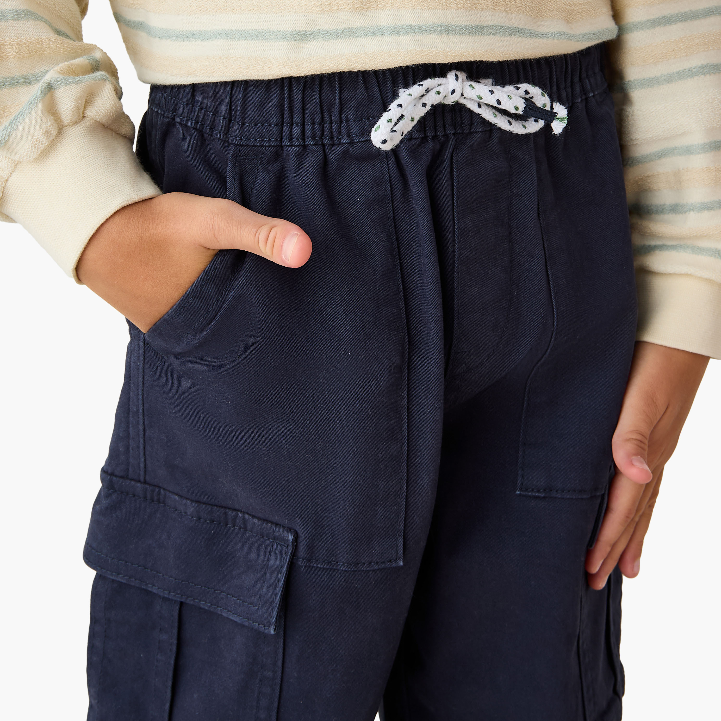 Juniors Solid Cargo Joggers with Drawstring Closure-boys-clothing-bottoms-joggersandtrackpants-image-4