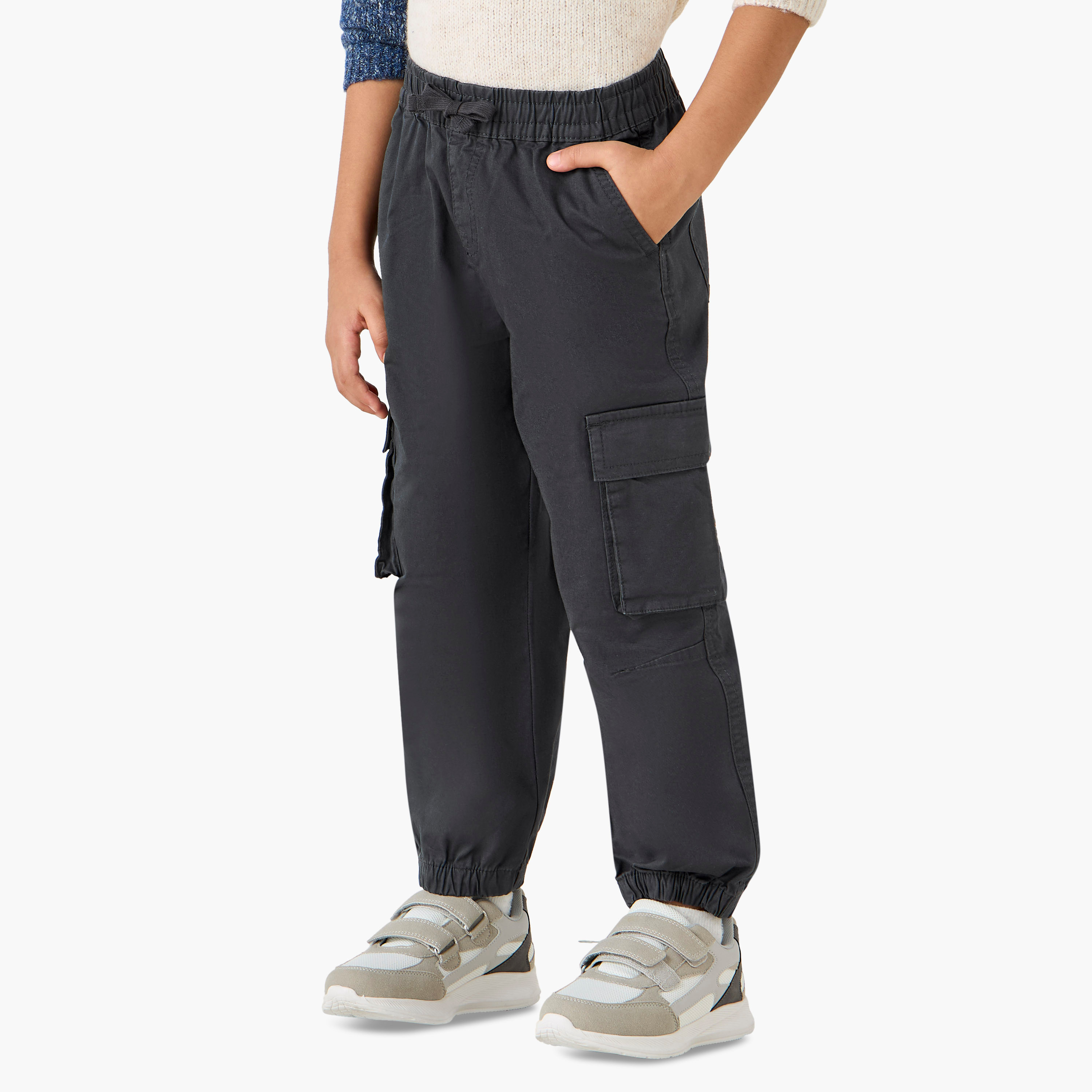 Juniors Solid Cargo Pants with Pockets-baby-boys-clothing-bottoms-joggersandtrackpants-image-1