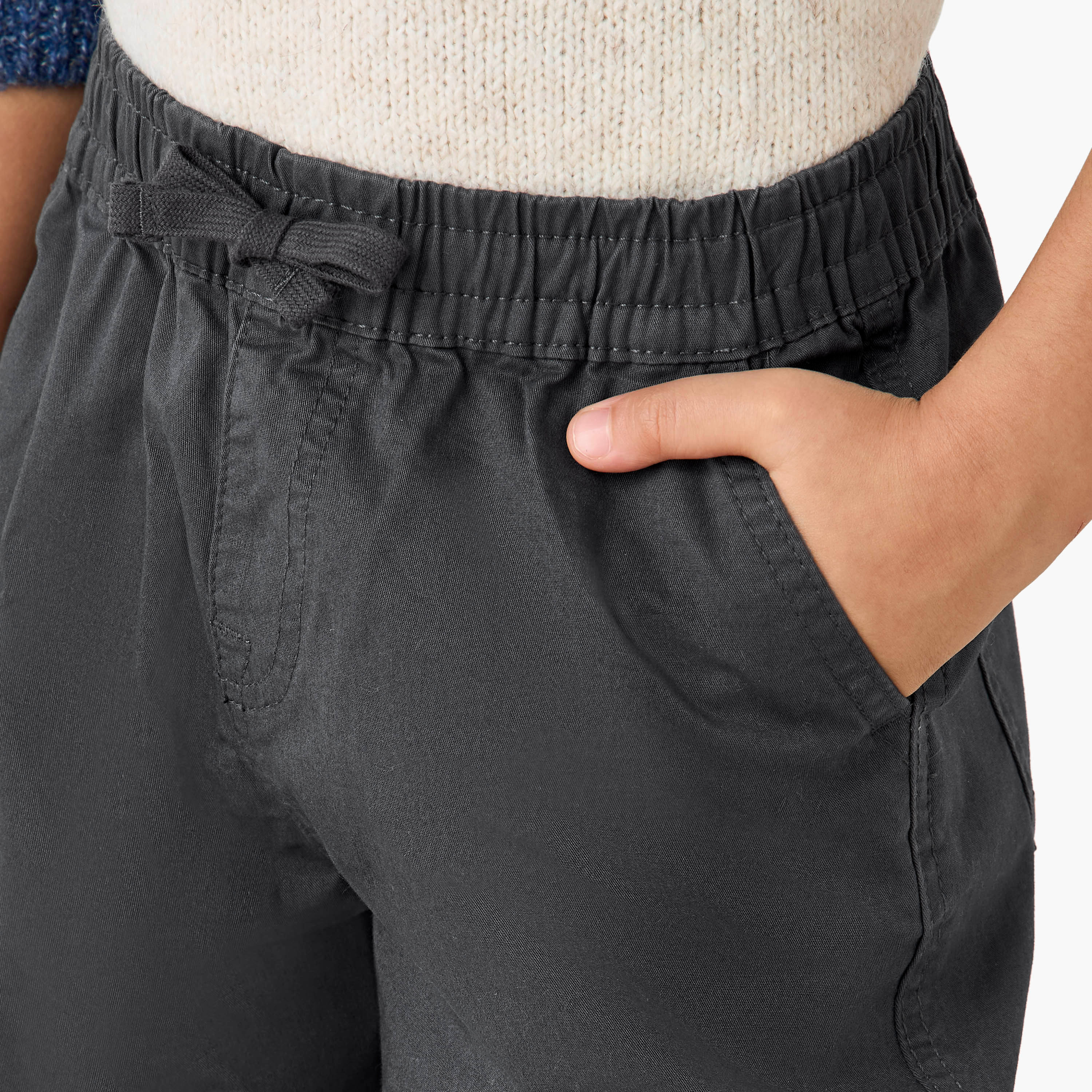 Juniors Solid Cargo Pants with Pockets-baby-boys-clothing-bottoms-joggersandtrackpants-image-4