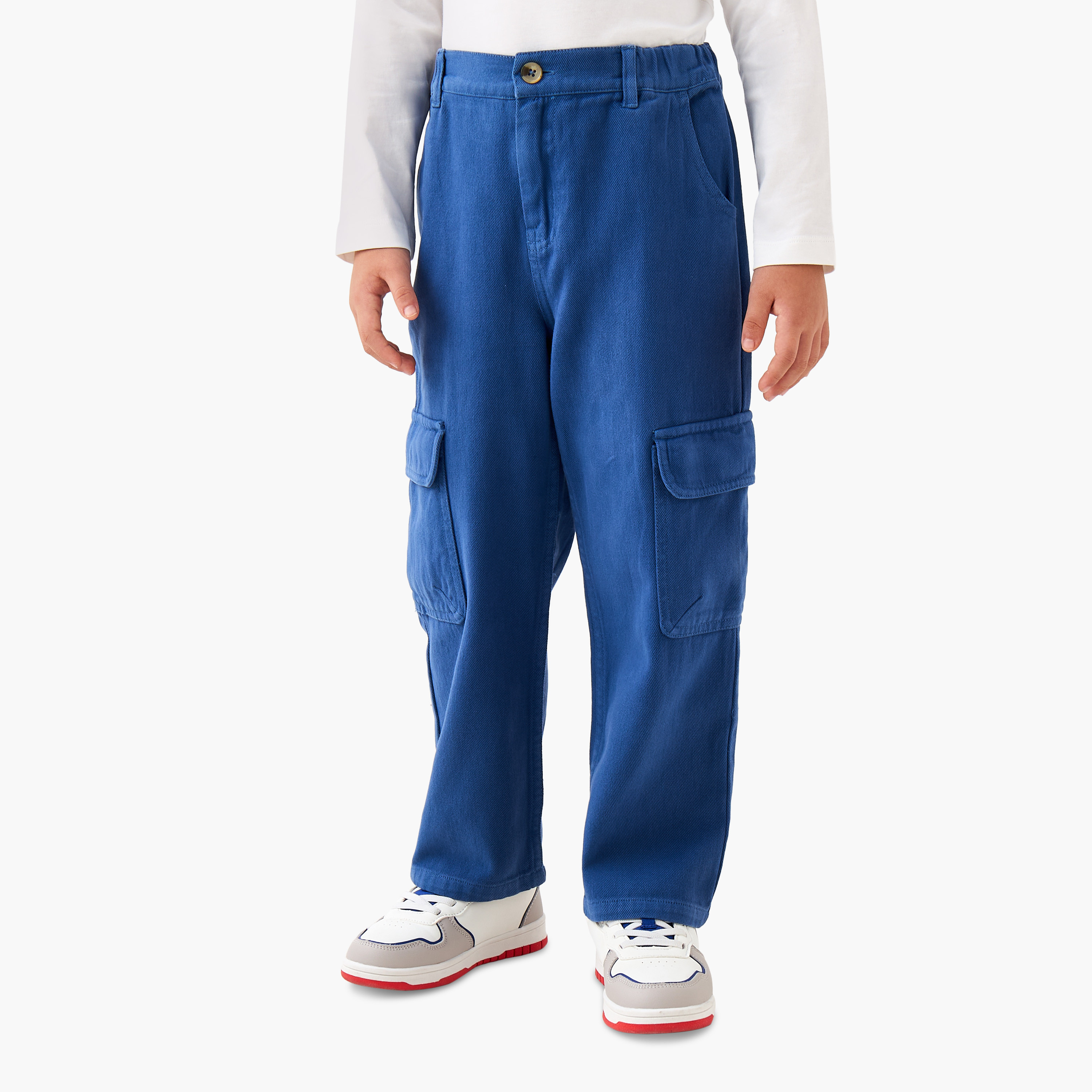 Juniors Boys Trousers with Pockets - Cotton - Button Waist- Regular Fit-boys-clothing-bottoms-trousers-image-1