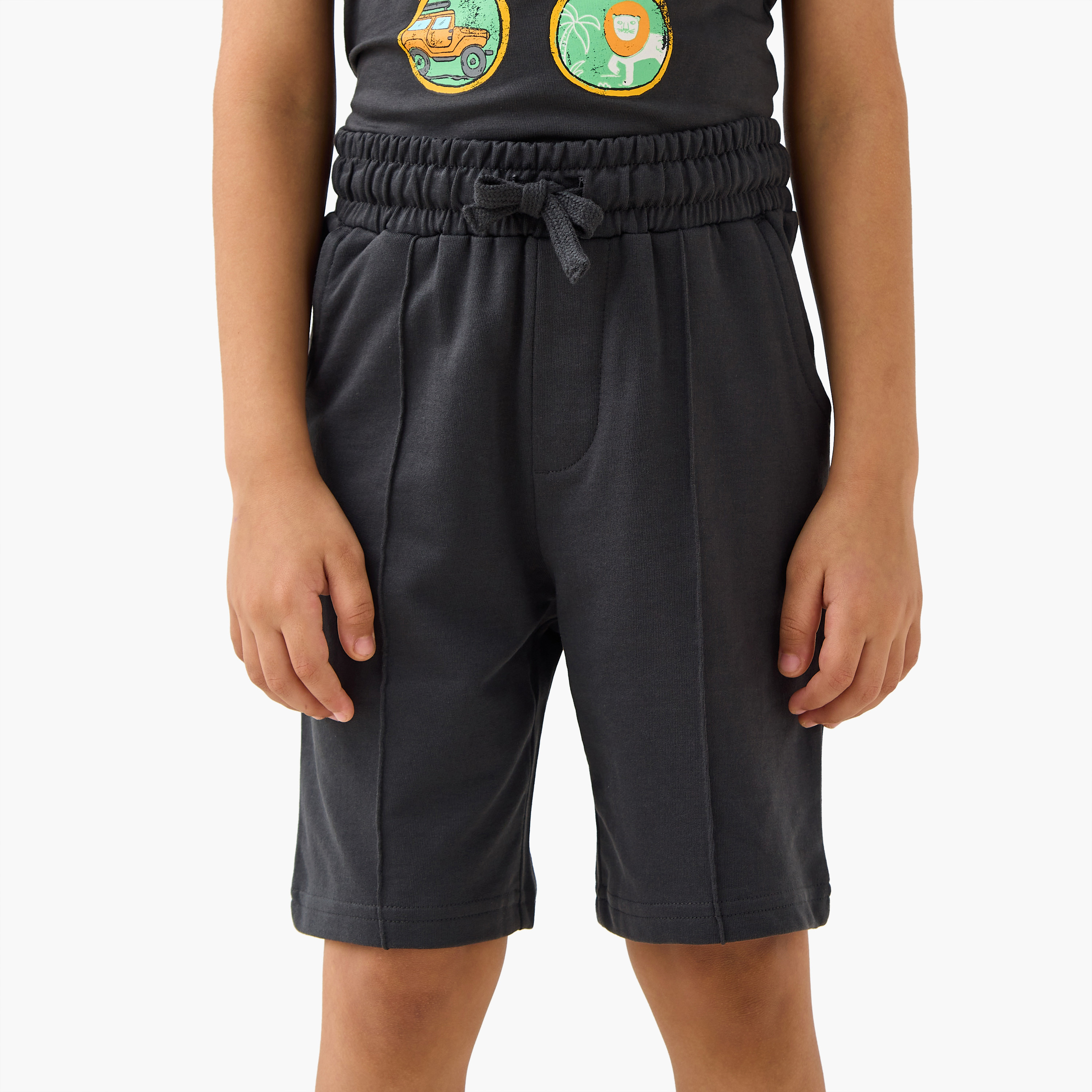 Juniors Panelled Shorts with Drawstring Closure-baby-boys-clothing-bottoms-shorts-image-1