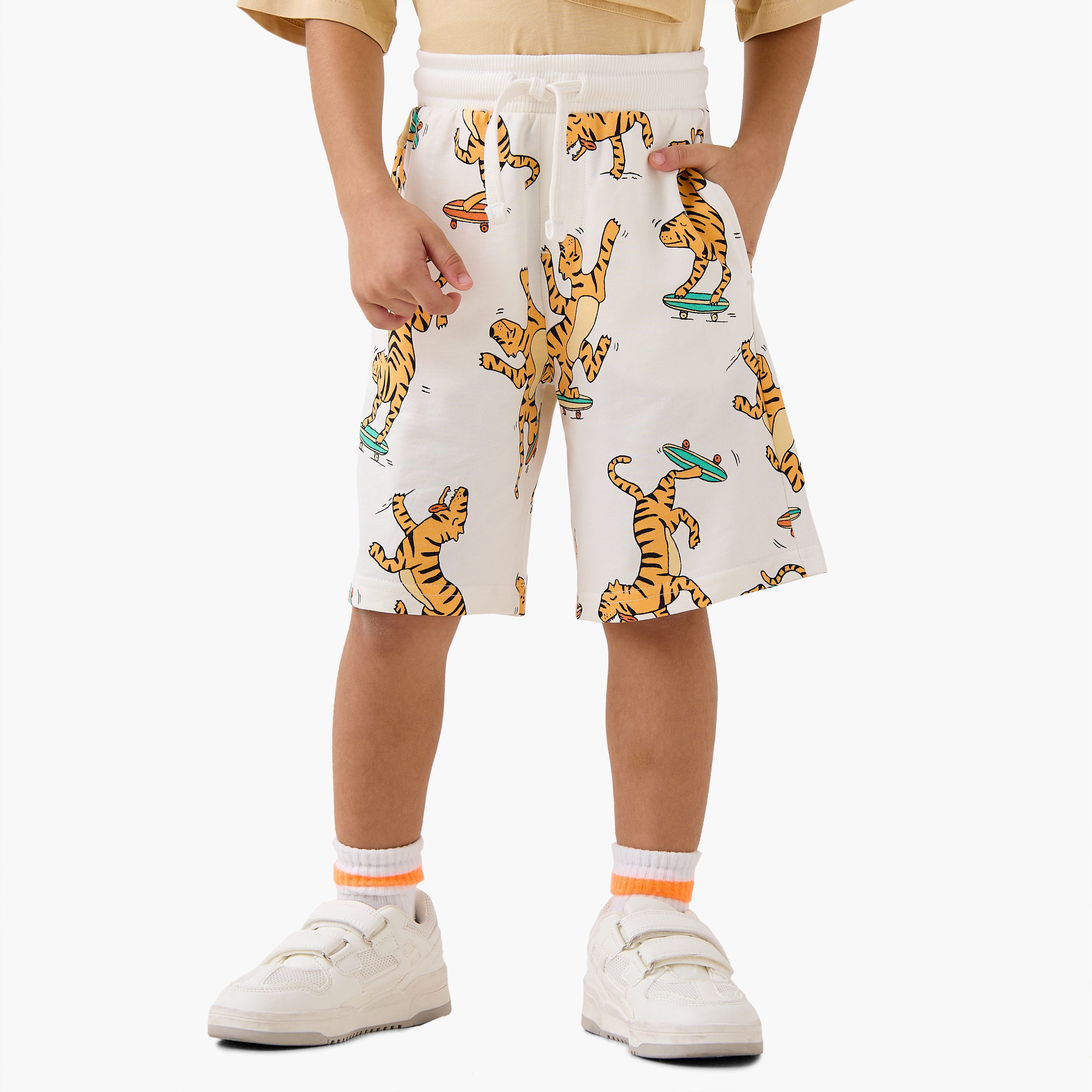 Juniors All-Over Tiger Print Shorts with Drawstring Closure and Pockets-boys-clothing-bottoms-shorts-image-1