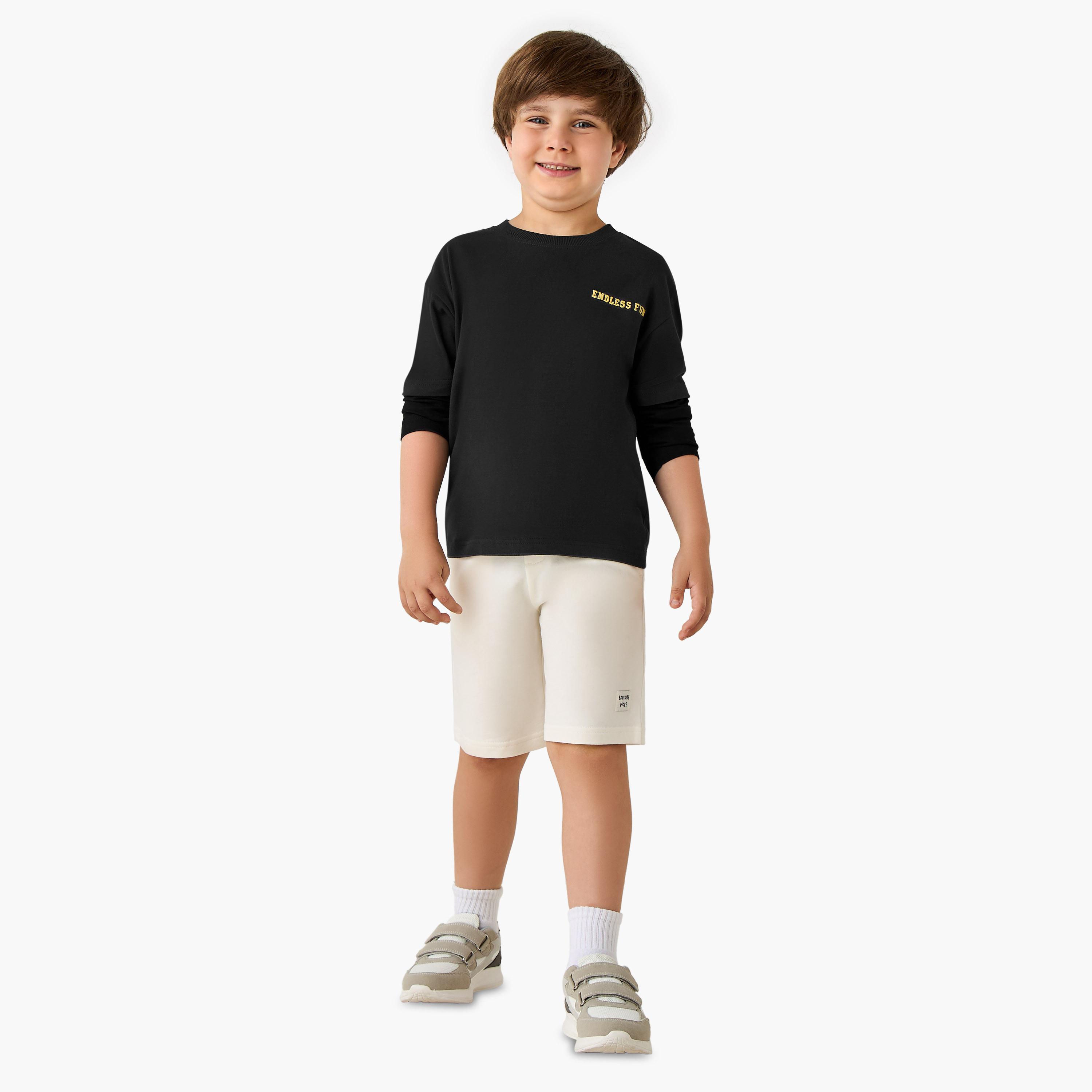 Juniors Boys Shorts with Elastic Waist - Cotton - Knee Length-baby-boys-clothing-bottoms-shorts-image-2