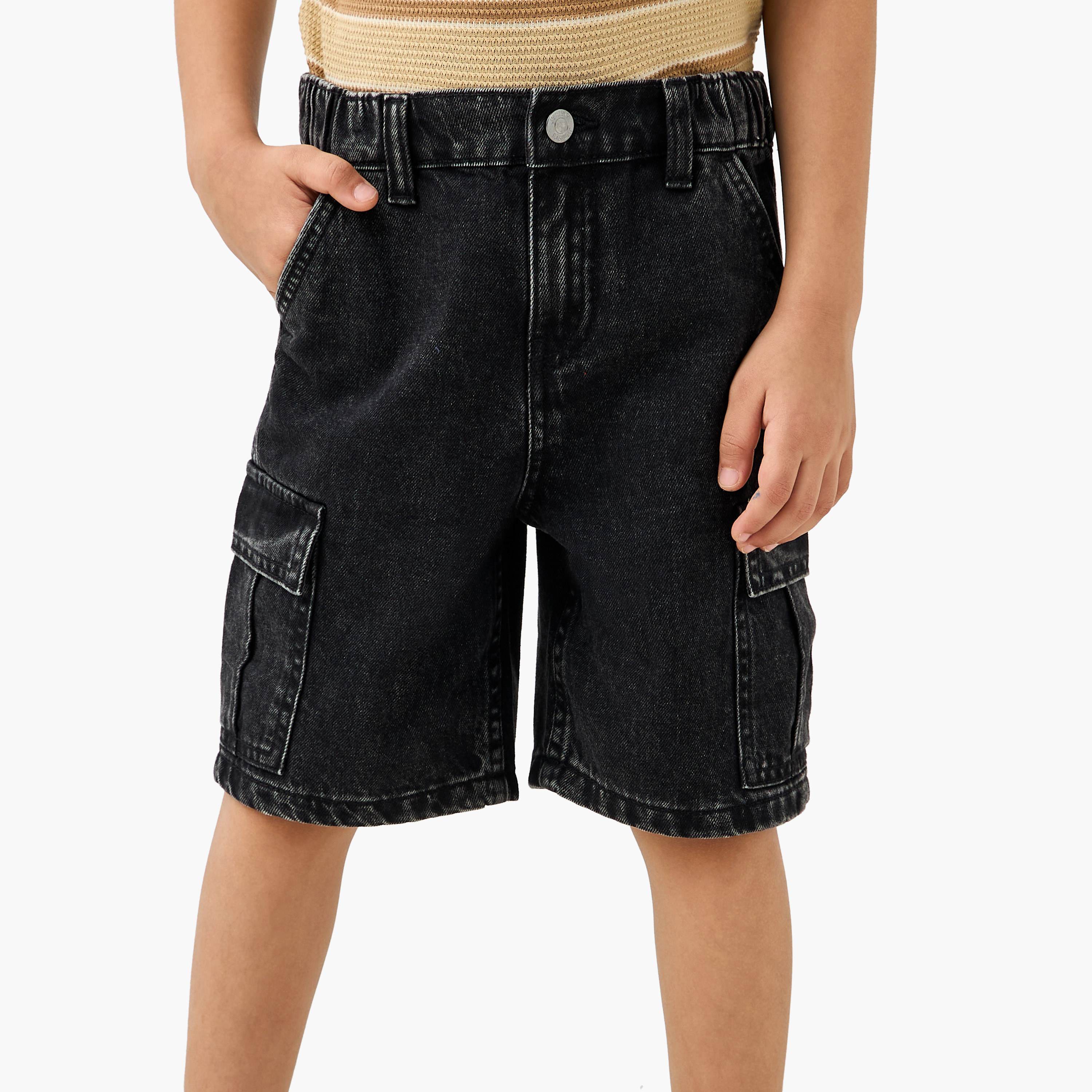 Juniors Denim Cargo Shorts with Button Closure and Pockets-boys-clothing-bottoms-shorts-image-1
