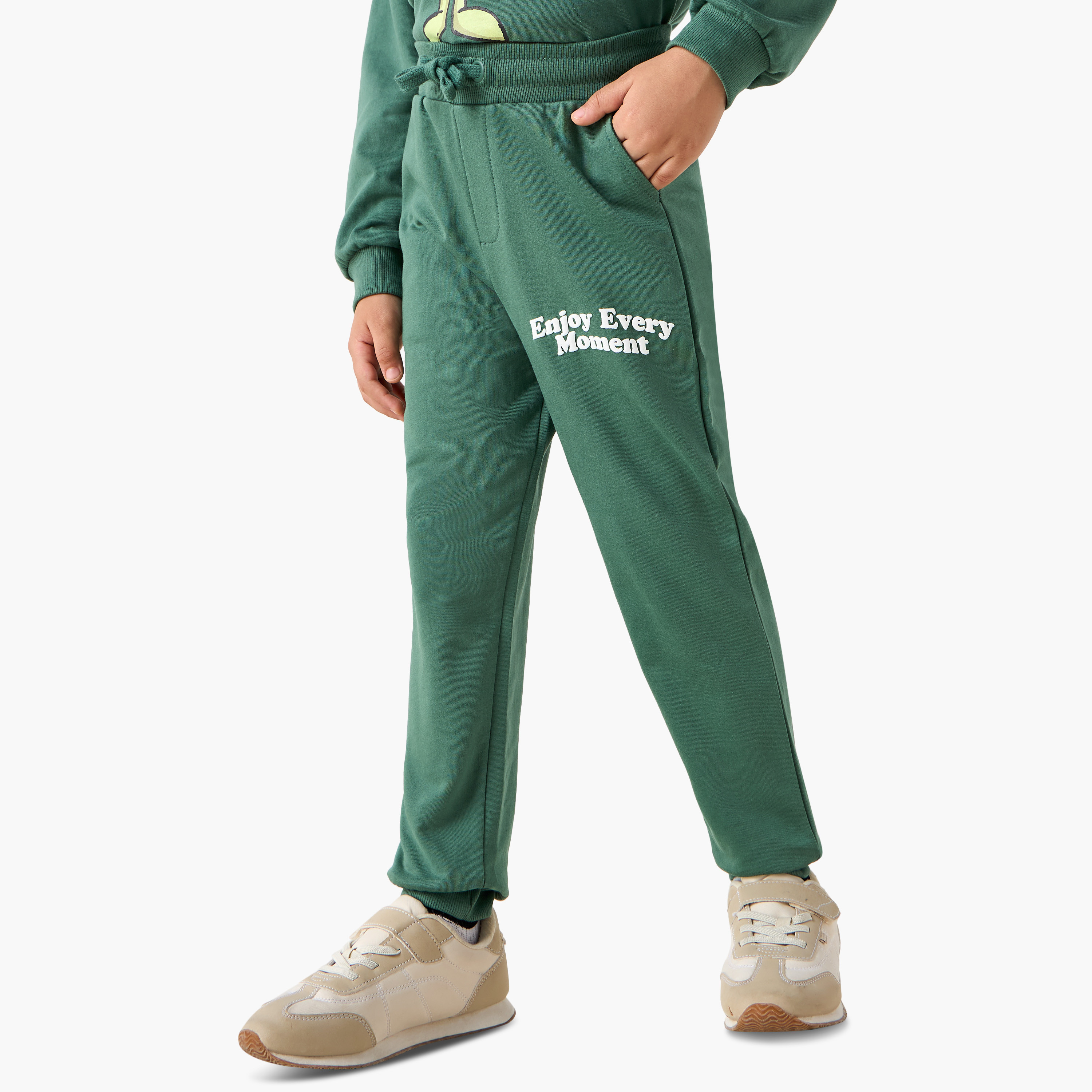 Juniors Slogan Print Joggers with Drawstring Closure and Pockets-boys-clothing-bottoms-joggersandtrackpants-image-1