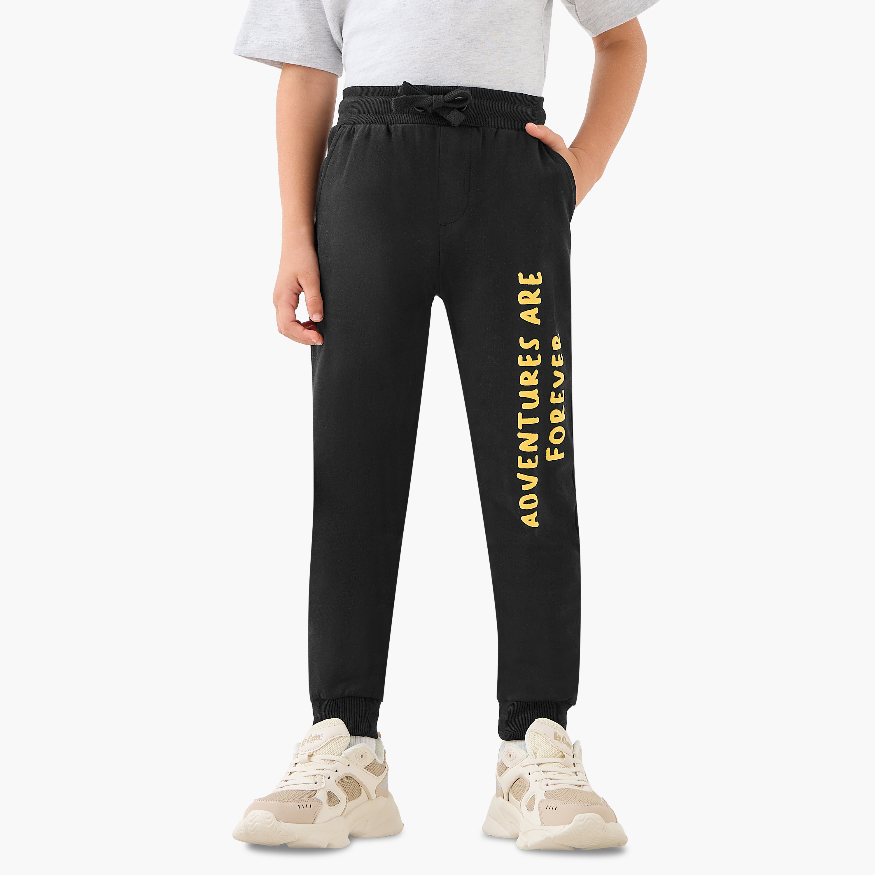 Juniors Boys Joggers with Slogan Print - Cotton - Drawstring Waist-boys-clothing-bottoms-joggersandtrackpants-image-1