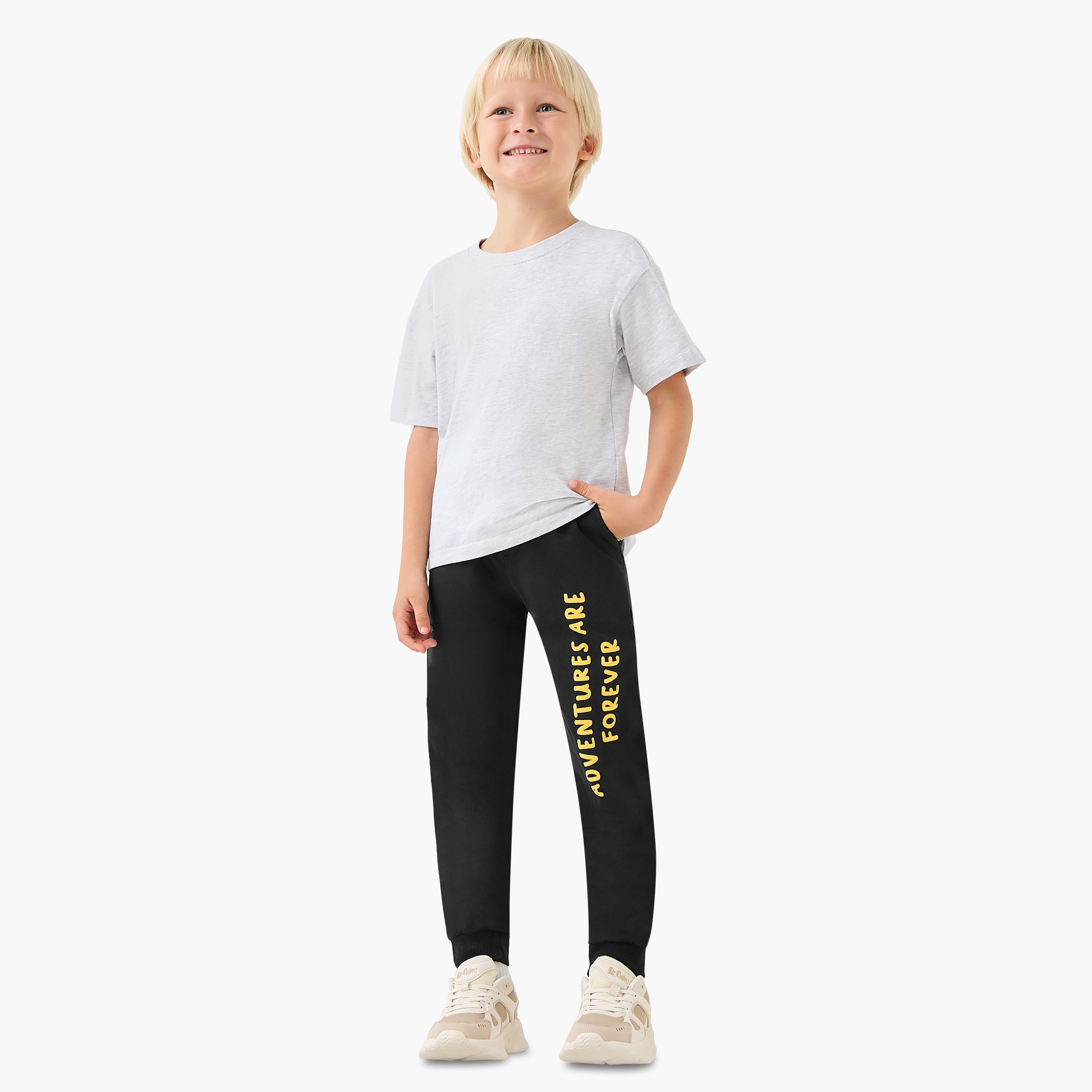 Juniors Boys Joggers with Slogan Print - Cotton - Drawstring Waist-boys-clothing-bottoms-joggersandtrackpants-image-2