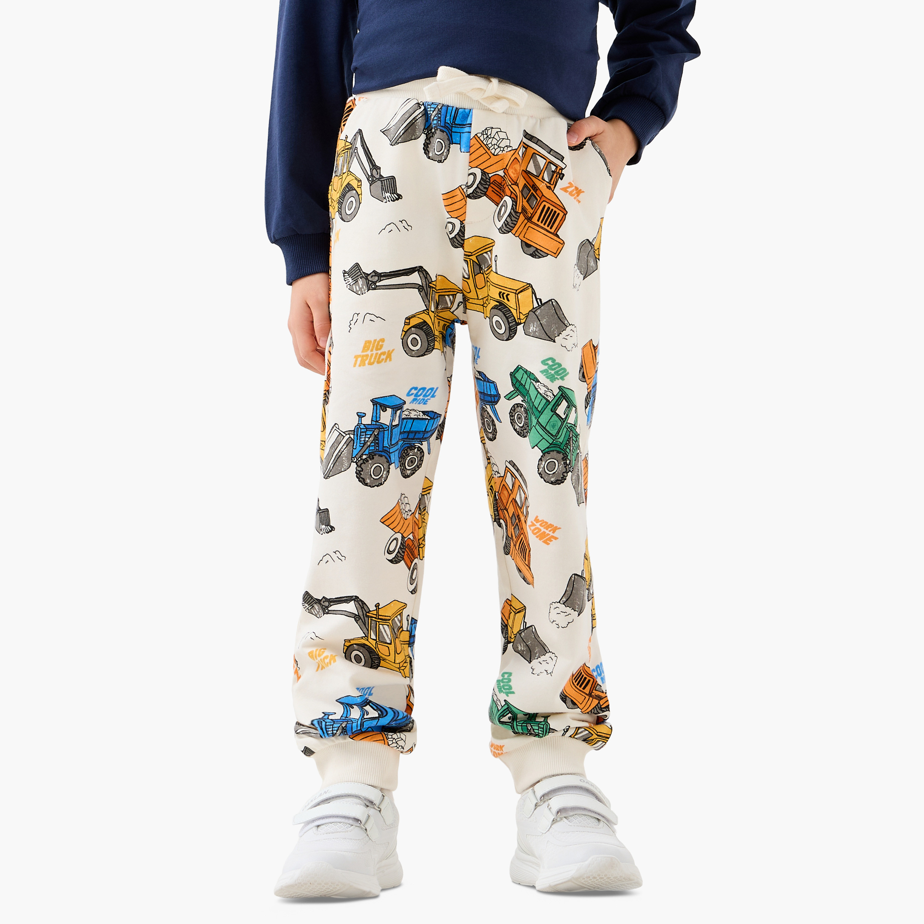 Juniors Boys Joggers with Vehicle Print - Cotton-boys-clothing-bottoms-joggersandtrackpants-image-1