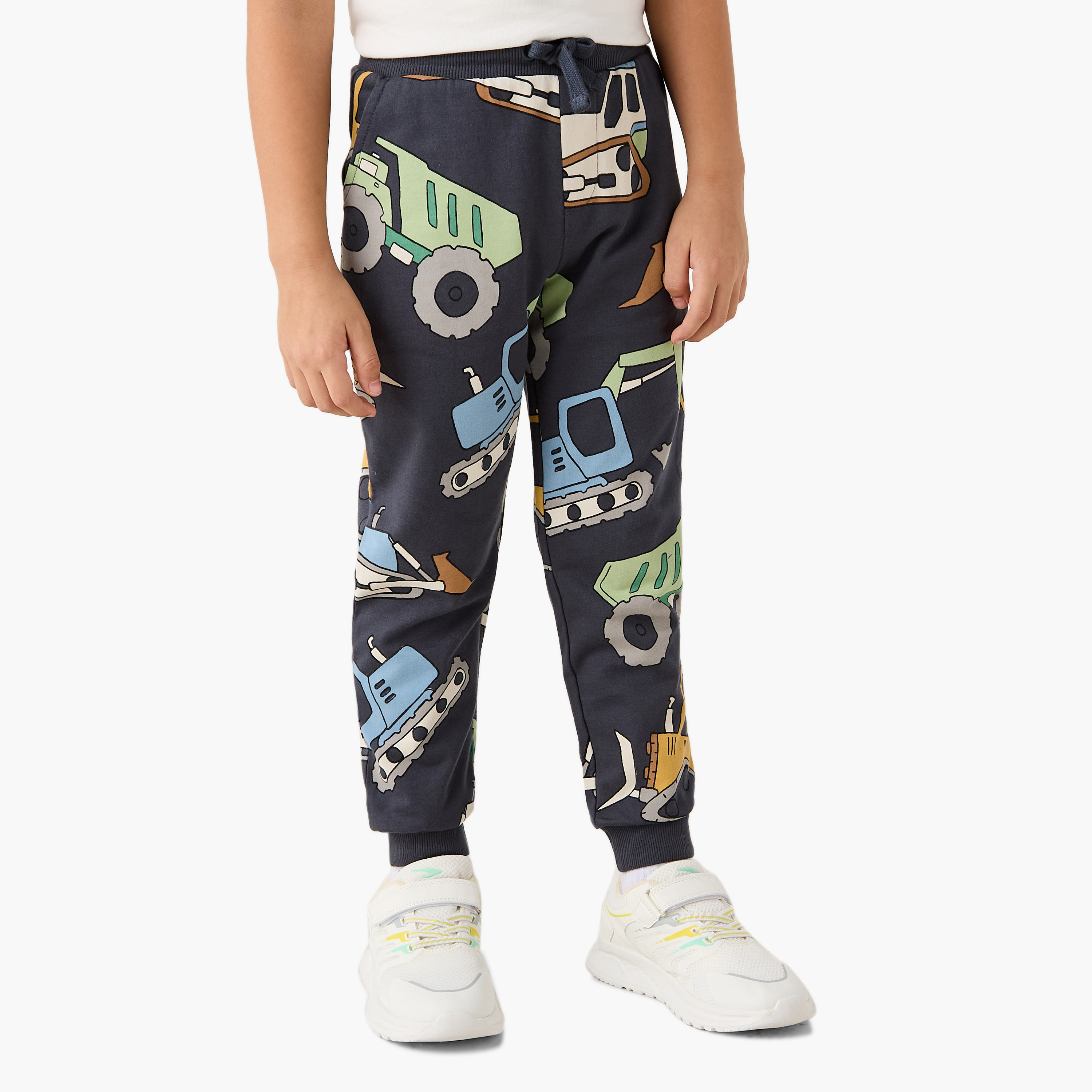 Juniors Vehicle Print Joggers with Drawstring Closure and Pockets-boys-clothing-bottoms-joggersandtrackpants-image-1