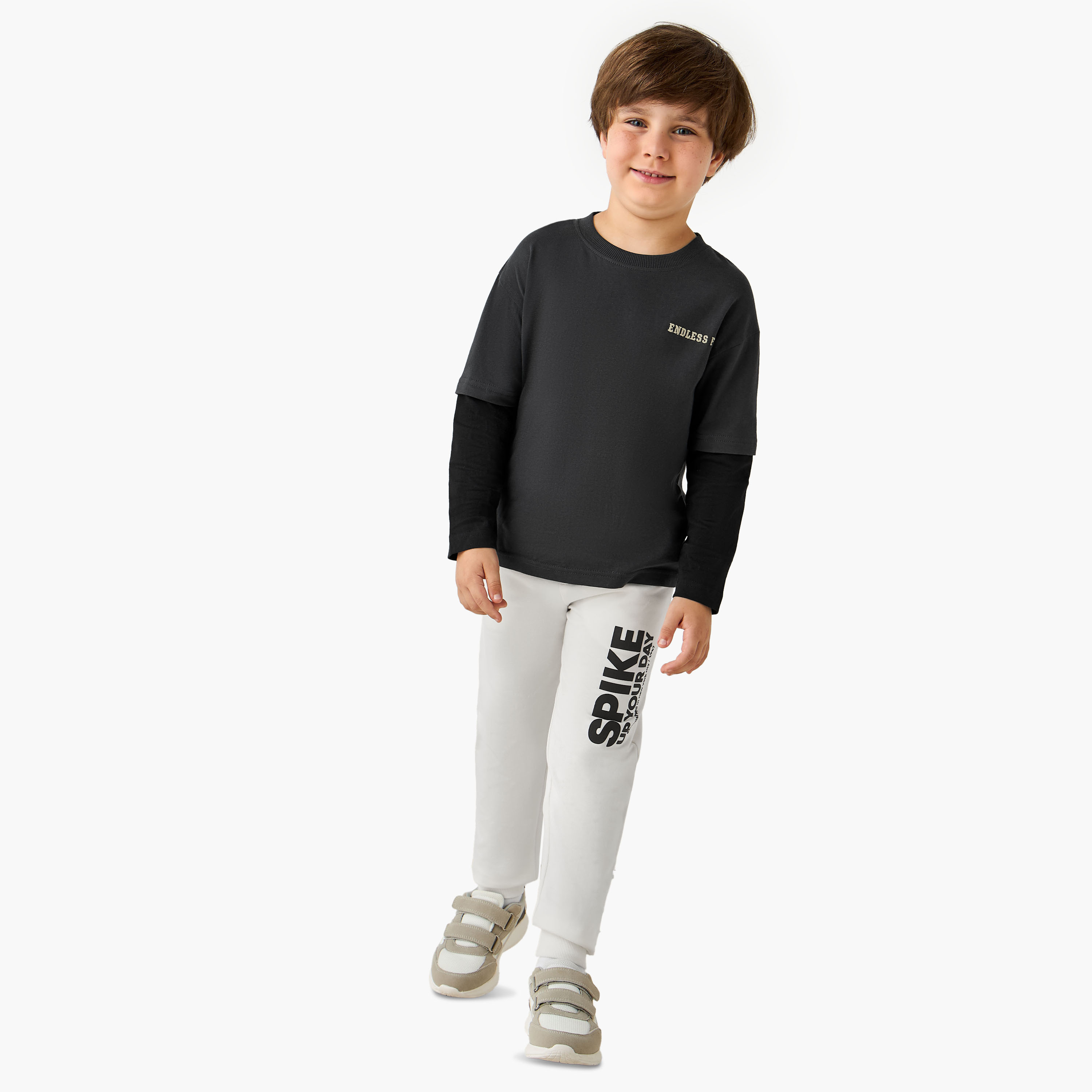 Juniors Boys Joggers with Slogan Print - Cotton - Drawstring Waist-boys-clothing-bottoms-joggersandtrackpants-image-2