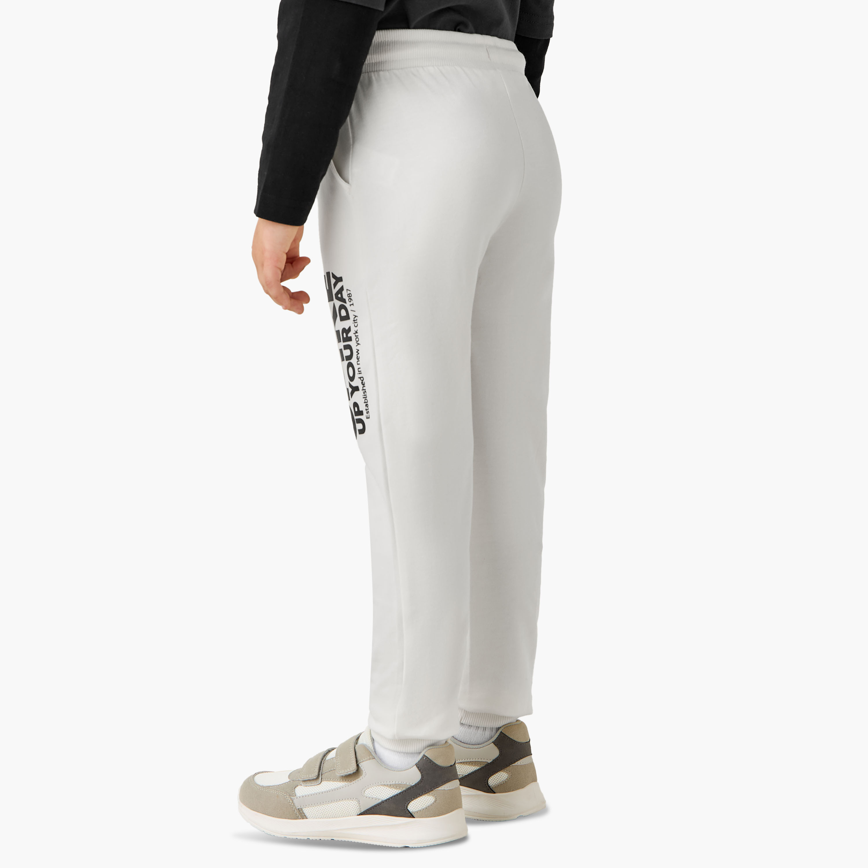 Juniors Boys Joggers with Slogan Print - Cotton - Drawstring Waist-boys-clothing-bottoms-joggersandtrackpants-image-3