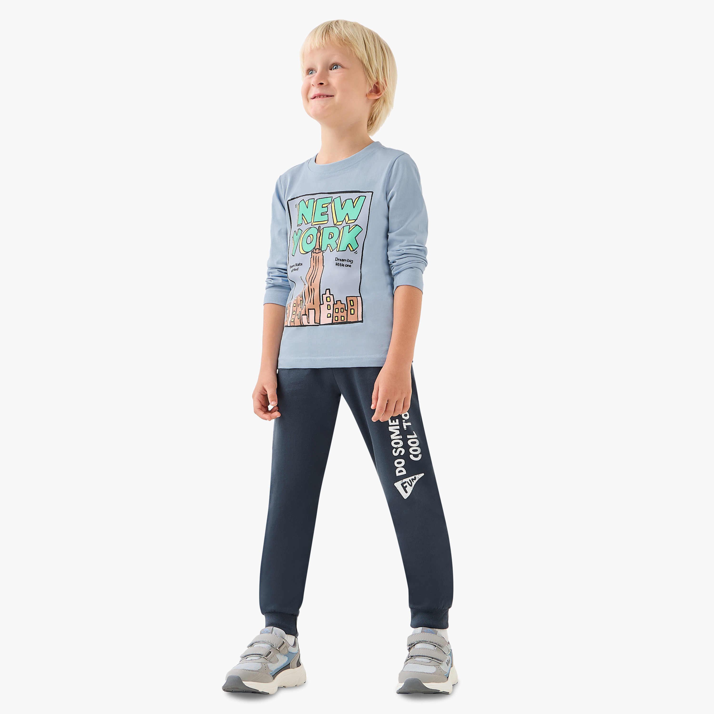 Juniors Boys Joggers with Slogan Graphic Print - Cotton - Drawstring Waist-boys-clothing-bottoms-joggersandtrackpants-image-2