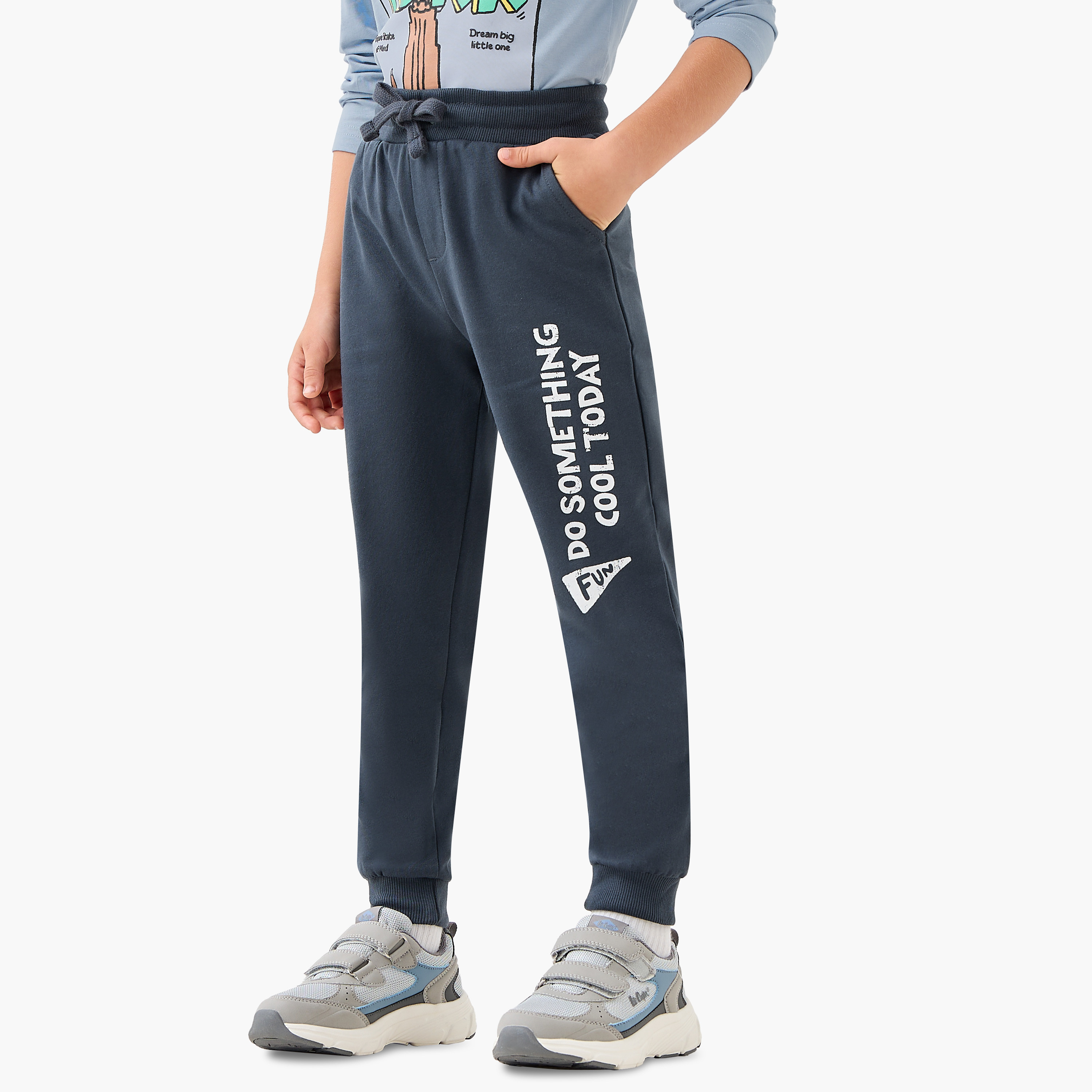 Juniors Boys Joggers with Slogan Graphic Print - Cotton - Drawstring Waist-boys-clothing-bottoms-joggersandtrackpants-image-1