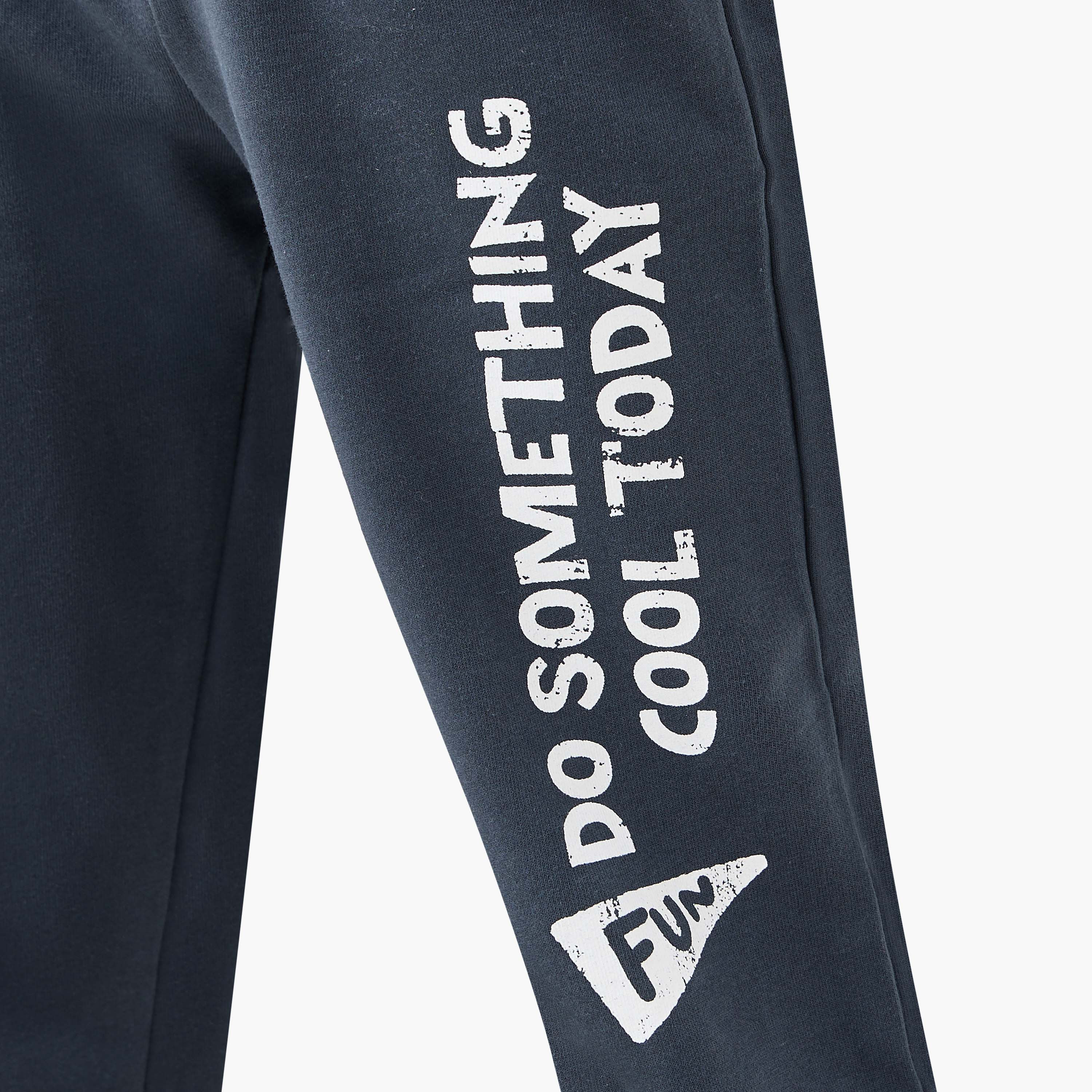 Juniors Boys Joggers with Slogan Graphic Print - Cotton - Drawstring Waist-boys-clothing-bottoms-joggersandtrackpants-image-6