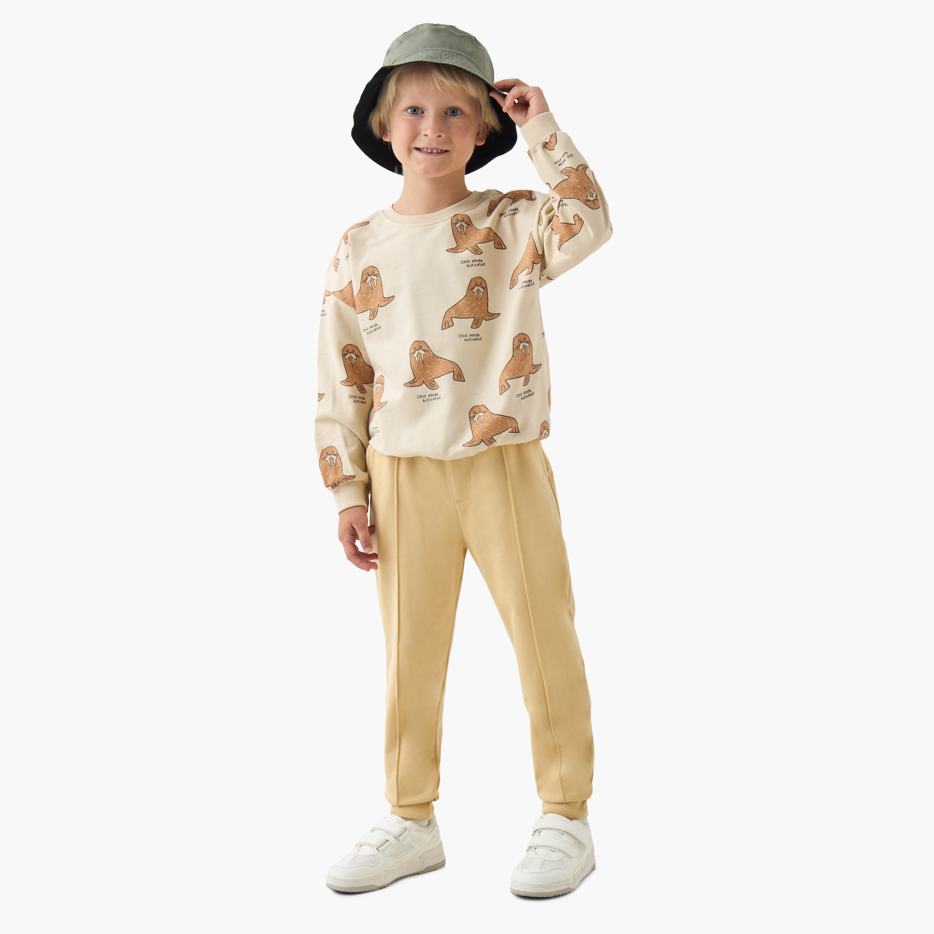 بنطلون رياضي قطن بخصر مطاطي ورباط وجيوب للأولاد من جونيورز-boys-clothing-bottoms-joggersandtrackpants-image-4