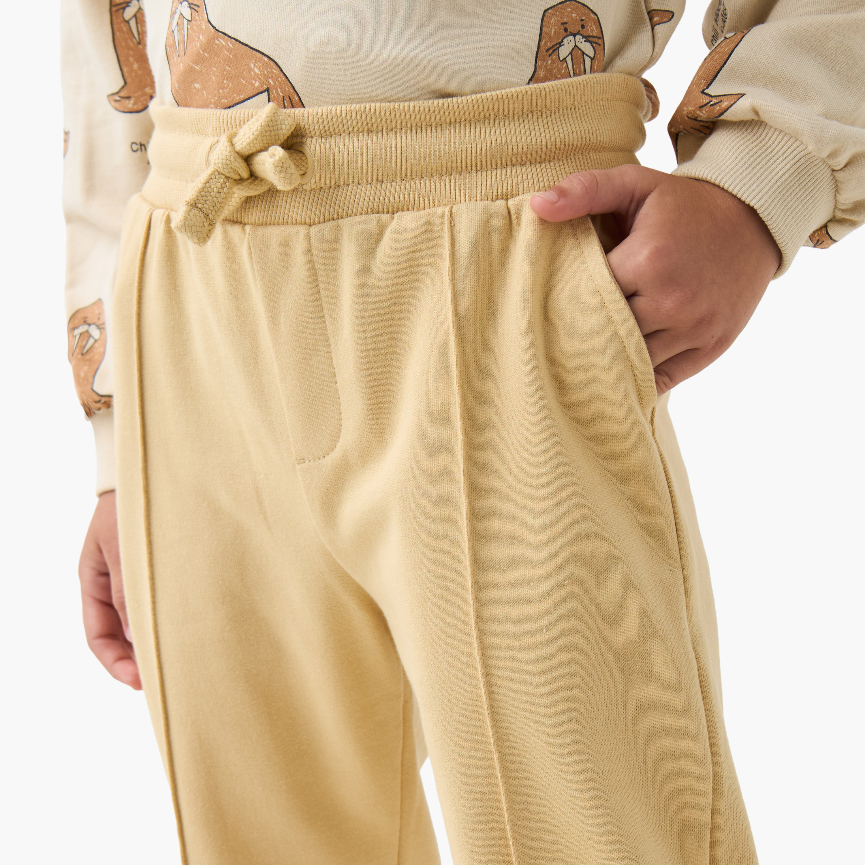 بنطلون رياضي قطن بخصر مطاطي ورباط وجيوب للأولاد من جونيورز-boys-clothing-bottoms-joggersandtrackpants-image-2
