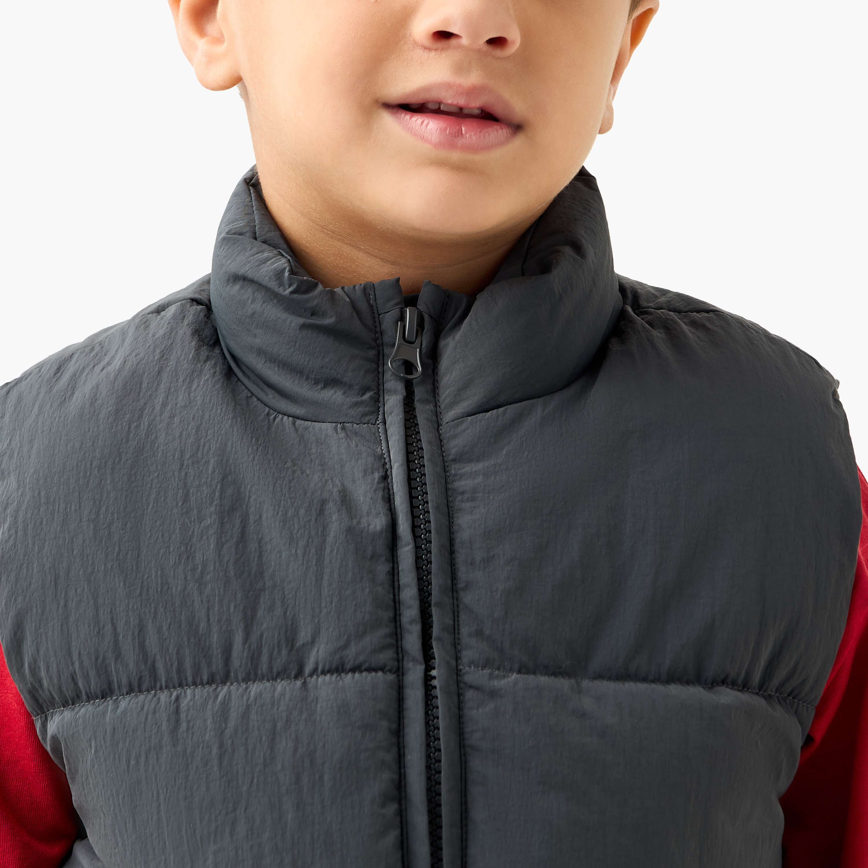 Juniors Solid Sleeveless Padded Jacket with Pockets and Zip Closure-boys-clothing-jacketsandcoats-image-4