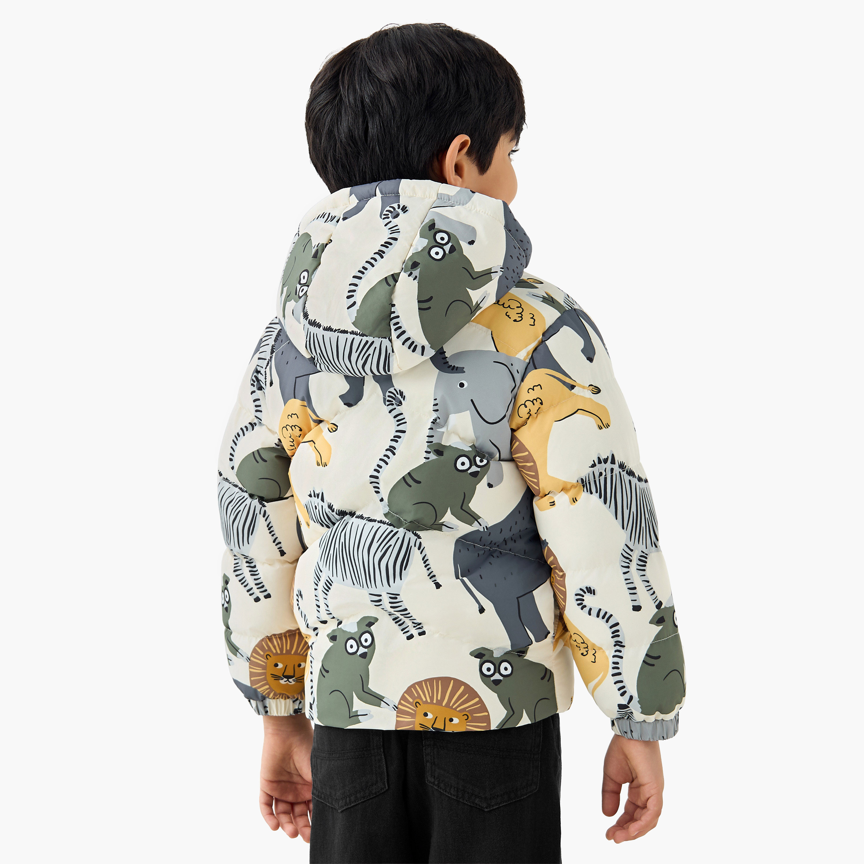 Juniors Printed Zip Through Hooded Puffer Jacket with Long Sleeves-boys-clothing-jacketsandcoats-image-3