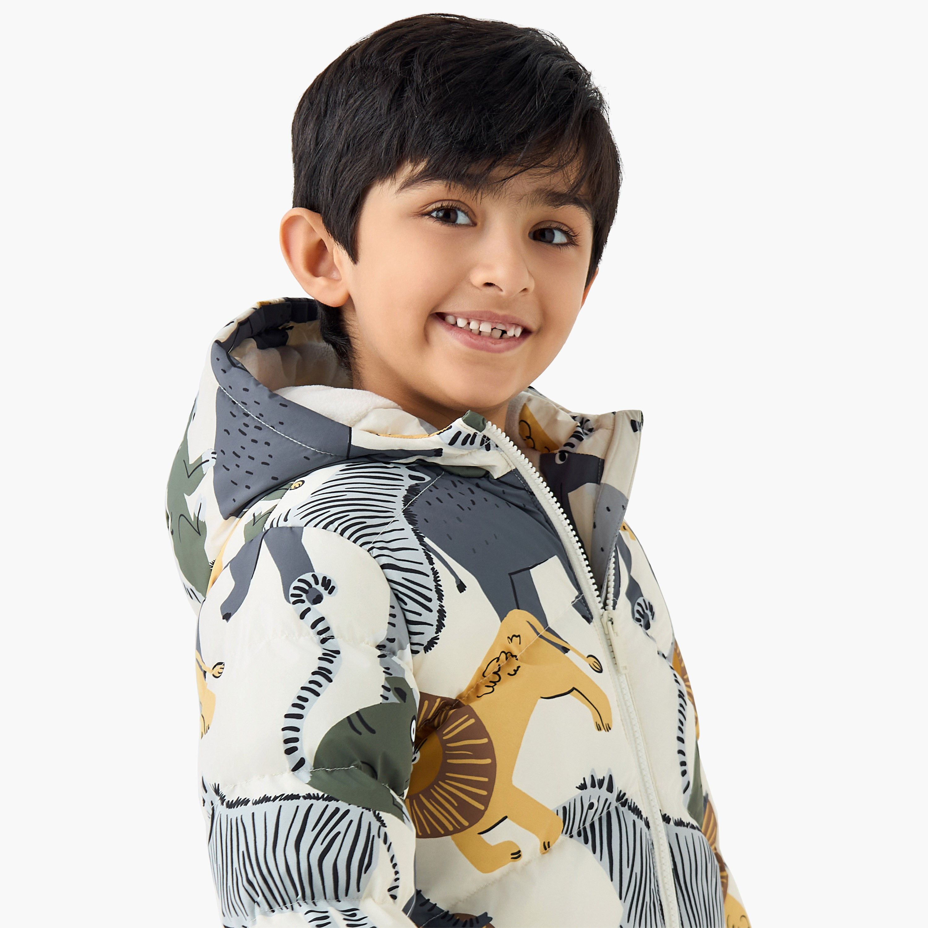 Juniors Printed Zip Through Hooded Puffer Jacket with Long Sleeves-boys-clothing-jacketsandcoats-image-4