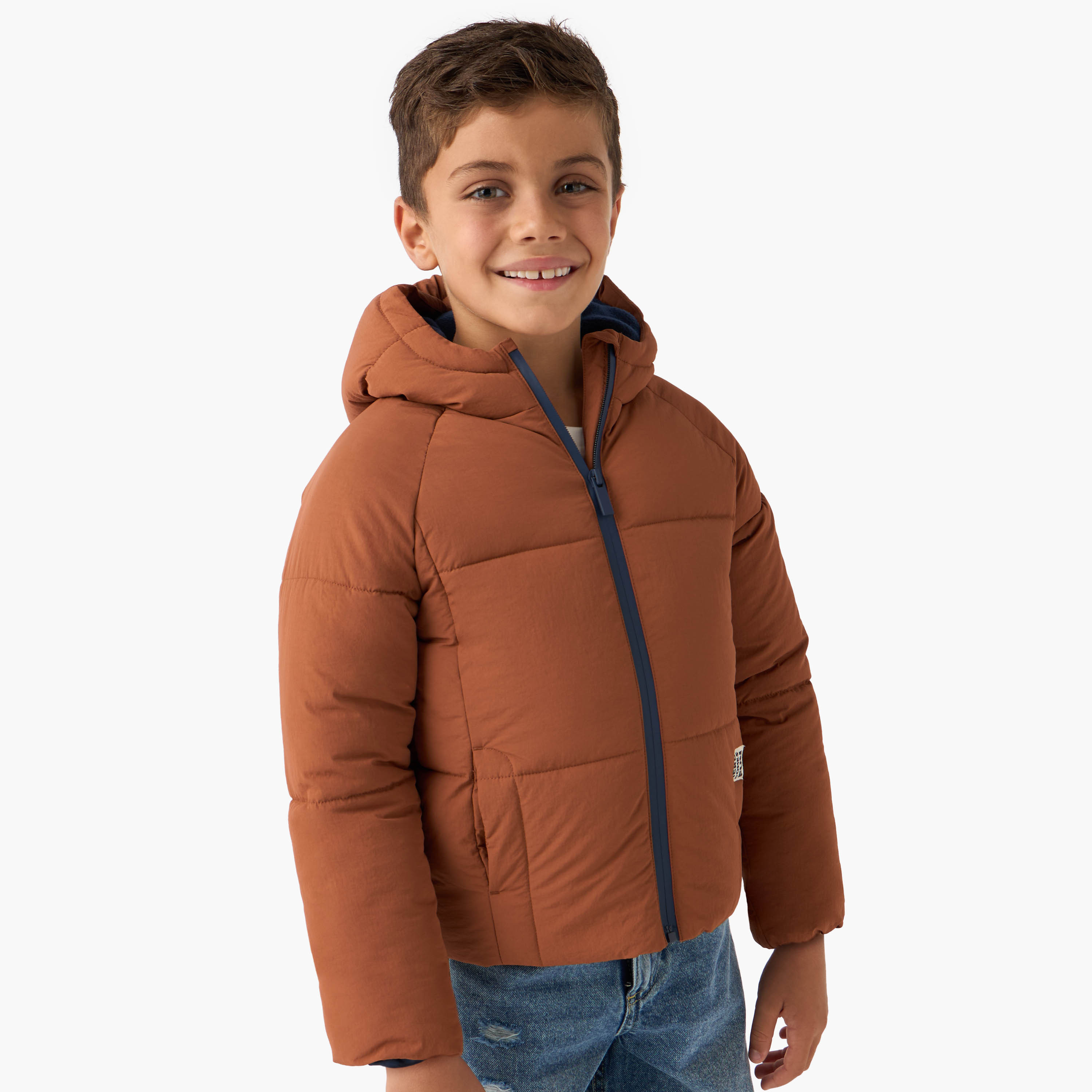 Juniors Solid Padded Hooded Jacket with Long Sleeves and Pockets-boys-clothing-jacketsandcoats-image-1