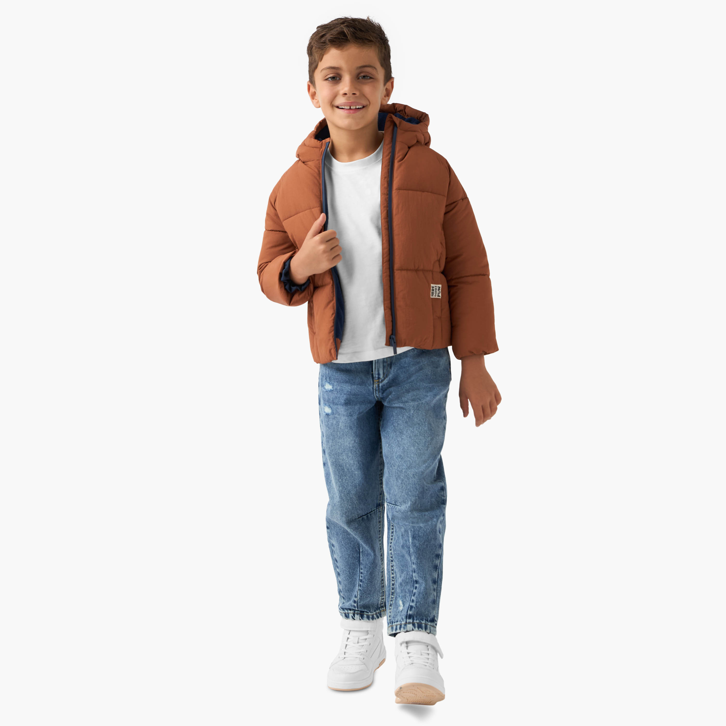 Juniors Solid Padded Hooded Jacket with Long Sleeves and Pockets-boys-clothing-jacketsandcoats-image-2