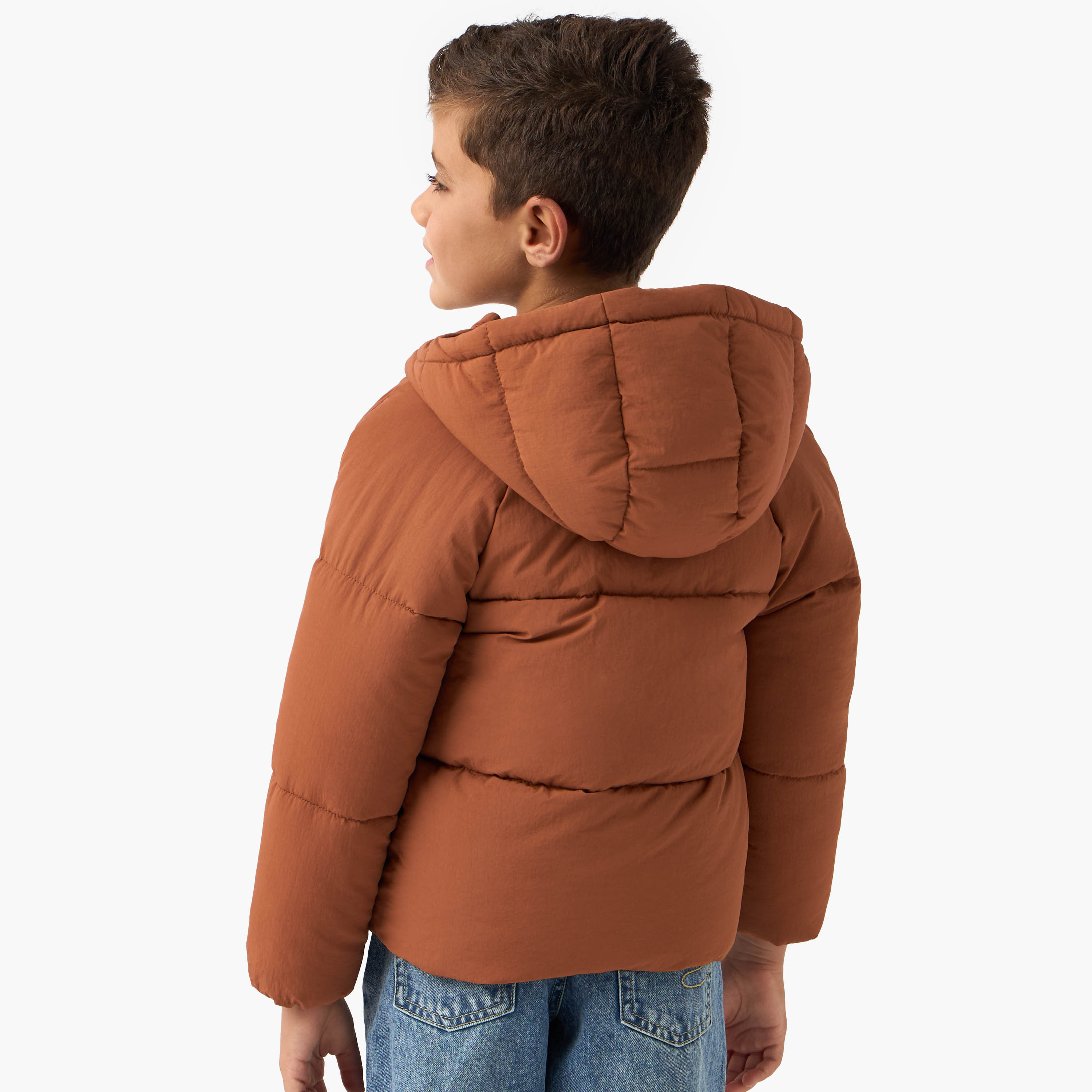 Juniors Solid Padded Hooded Jacket with Long Sleeves and Pockets-boys-clothing-jacketsandcoats-image-3
