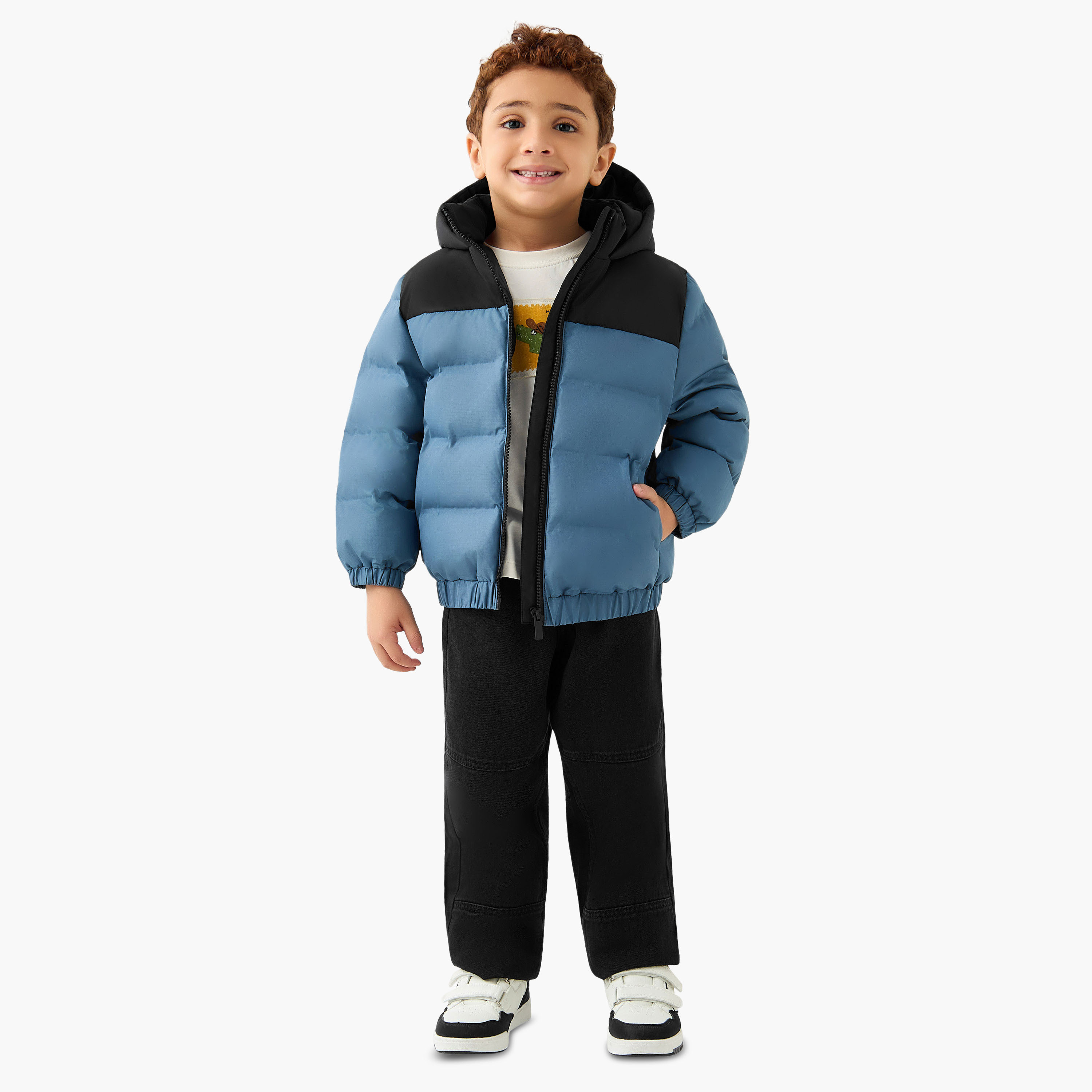Juniors Colourblock Hooded Heavy Jacket with Zip Closure-boys-clothing-jacketsandcoats-image-2