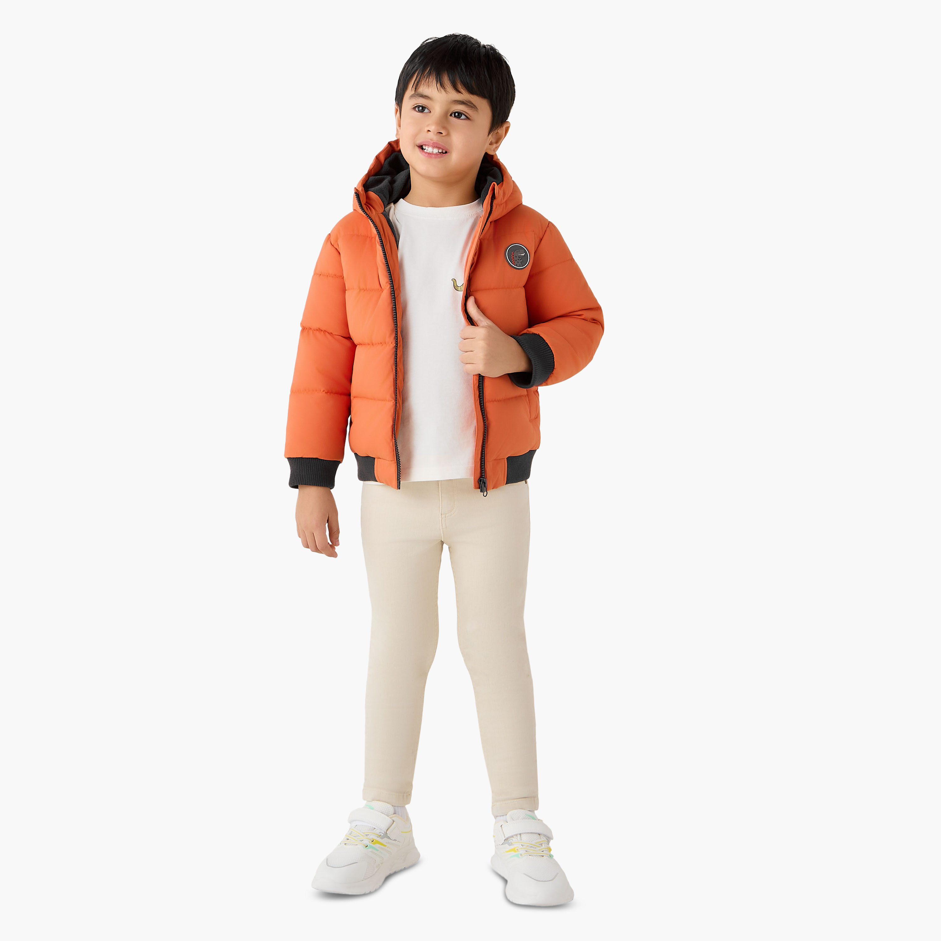 Juniors Dinosaur Applique Hooded Heavy Jacket with Zip Closure-boys-clothing-jacketsandcoats-image-2