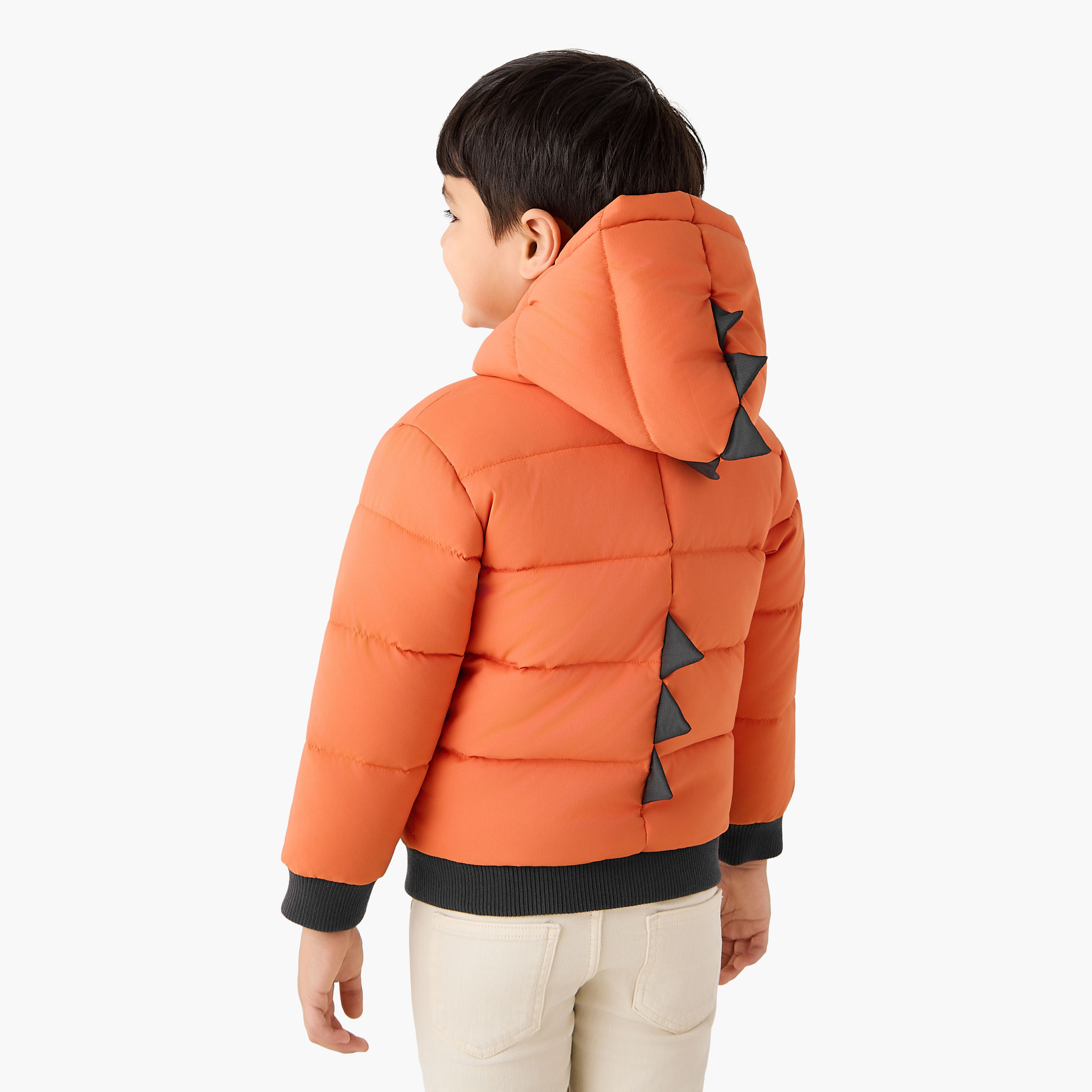 Juniors Dinosaur Applique Hooded Heavy Jacket with Zip Closure-boys-clothing-jacketsandcoats-image-3