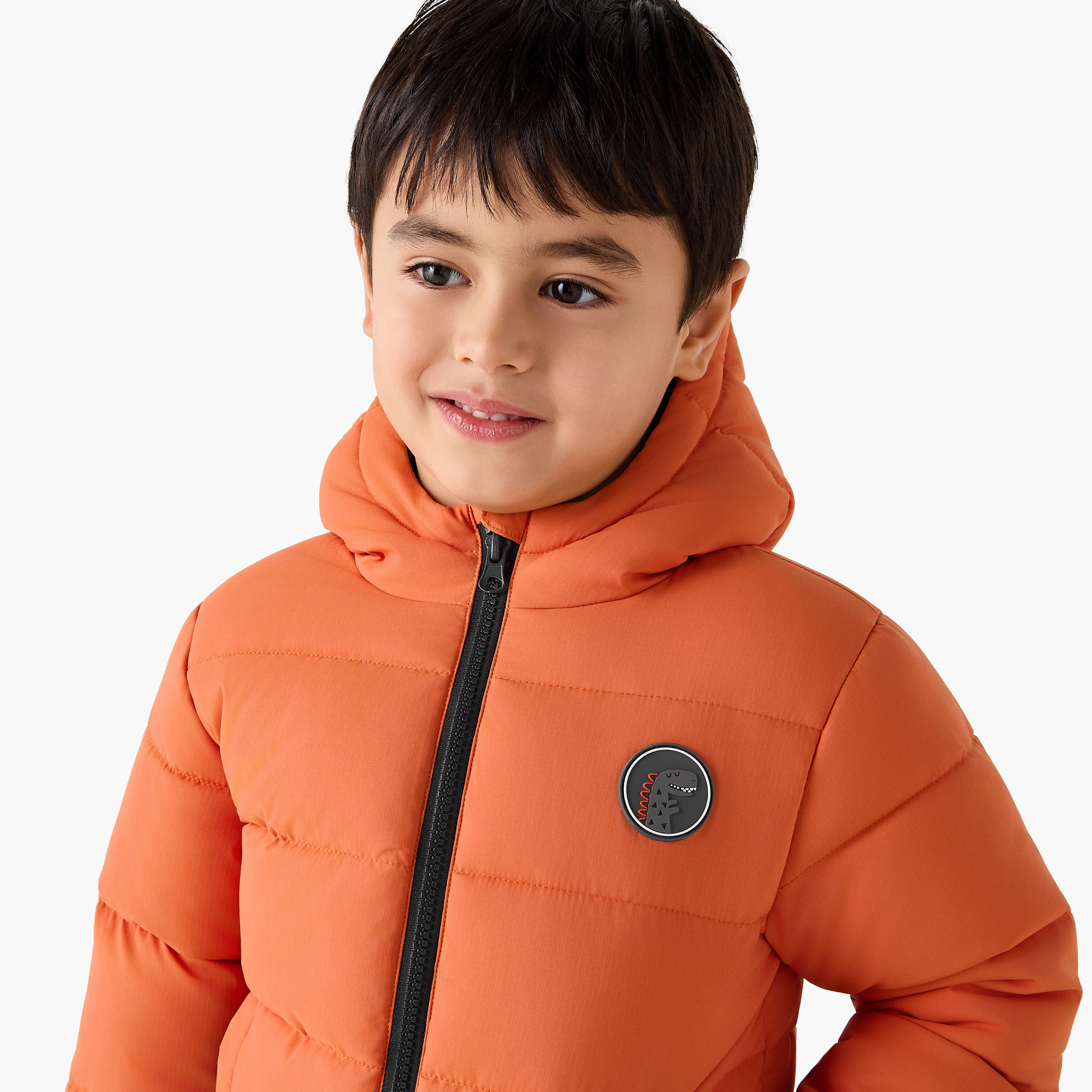 Juniors Dinosaur Applique Hooded Heavy Jacket with Zip Closure-boys-clothing-jacketsandcoats-image-4