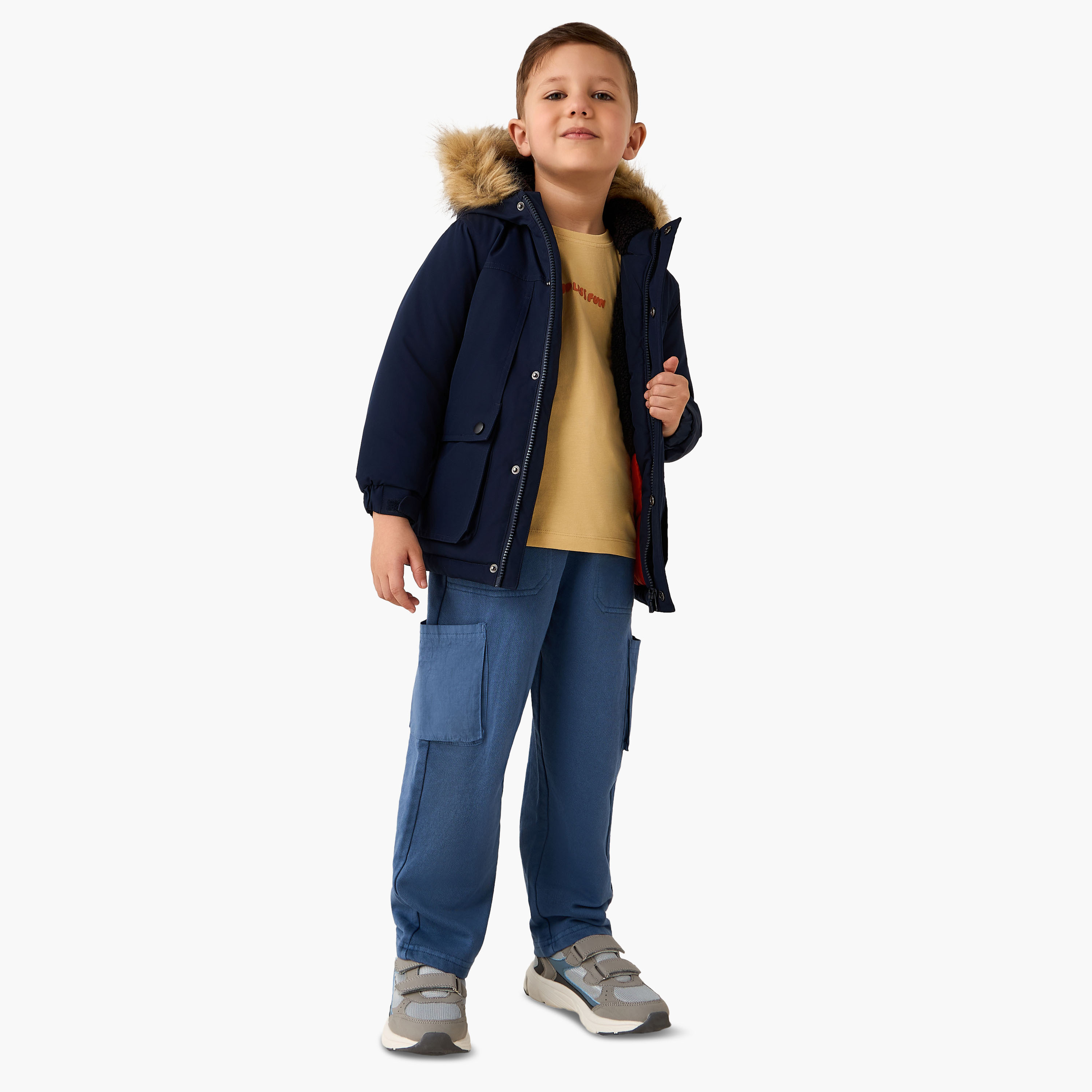 Juniors Faux Fur Hooded Heavy Jacket with Long Sleeves-boys-clothing-jacketsandcoats-image-2